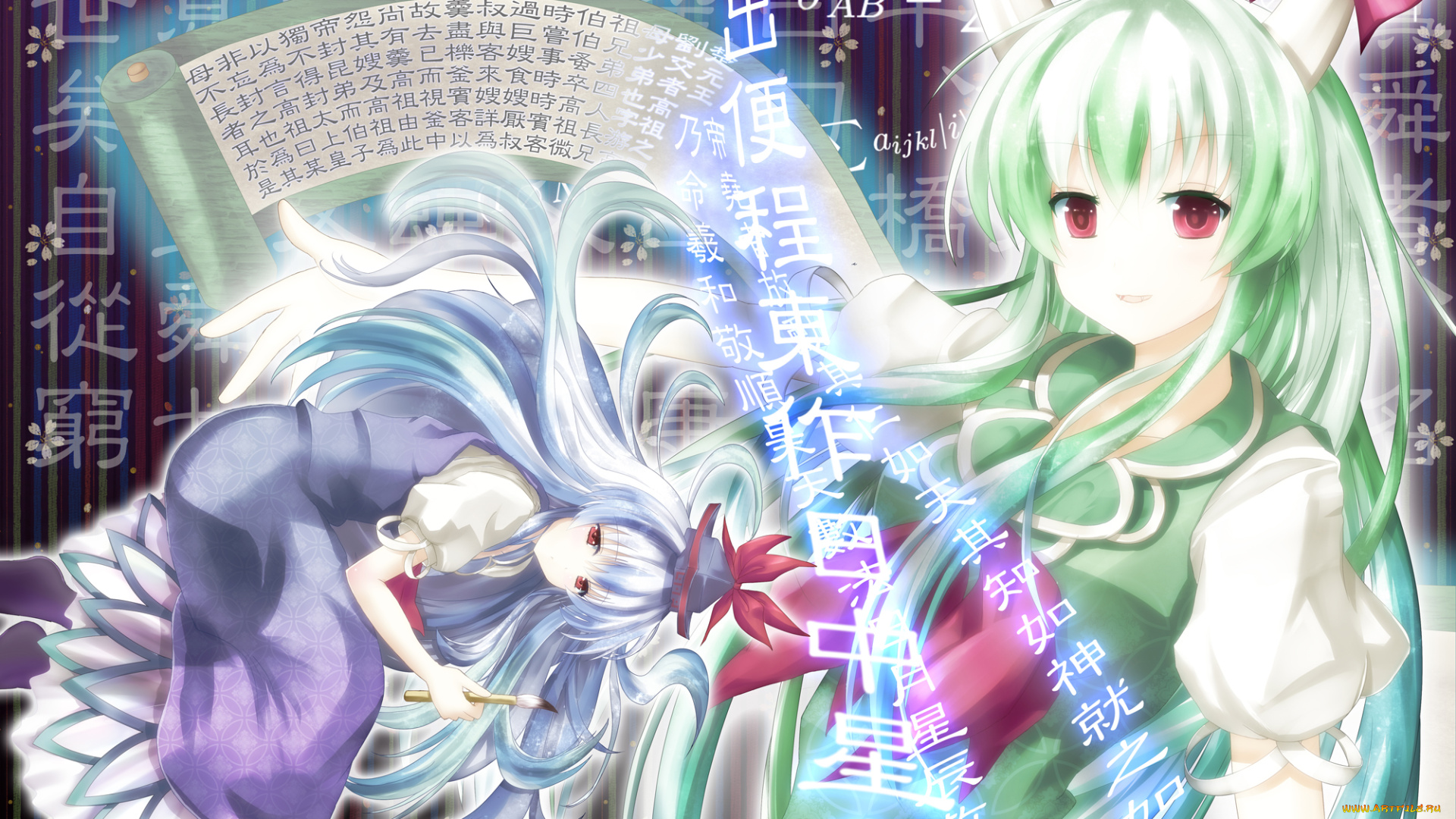 аниме, touhou, фон, взгляд, девушки