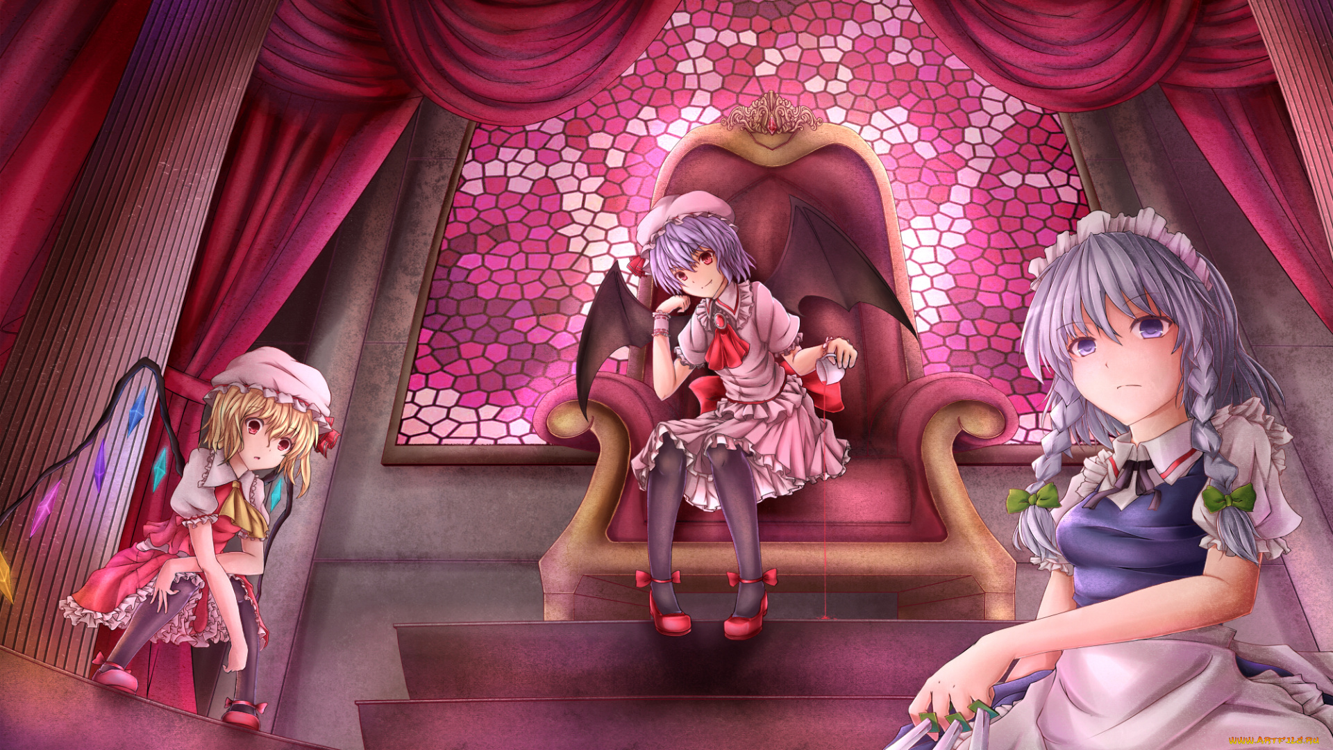 аниме, touhou, фон, взгляд, девушки