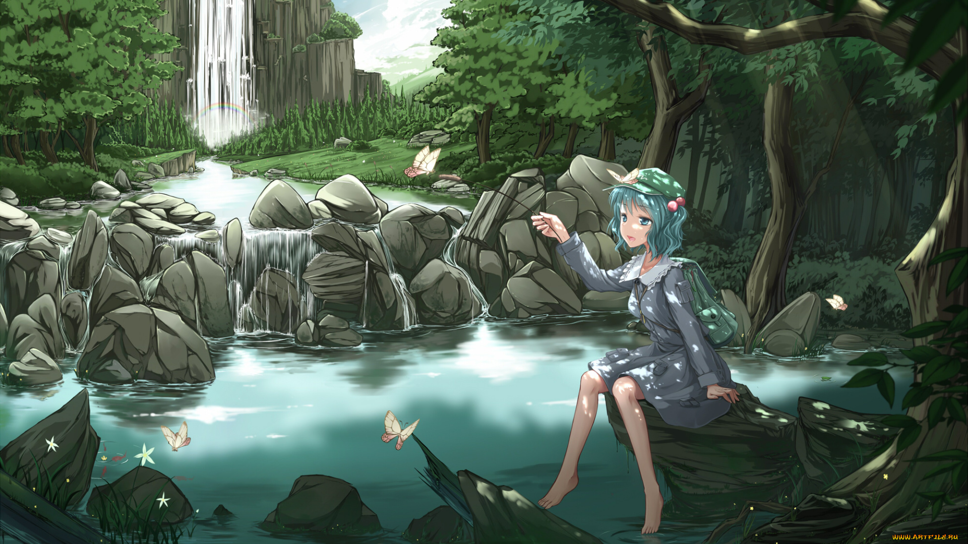 аниме, touhou, взгляд, девушка, фон