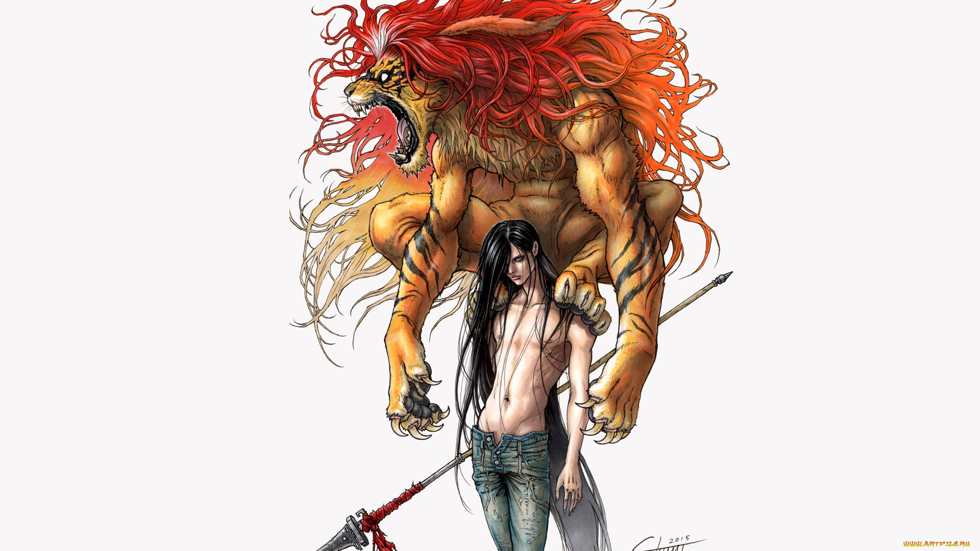 аниме, ushio, to, tora, копьё, демон, парень