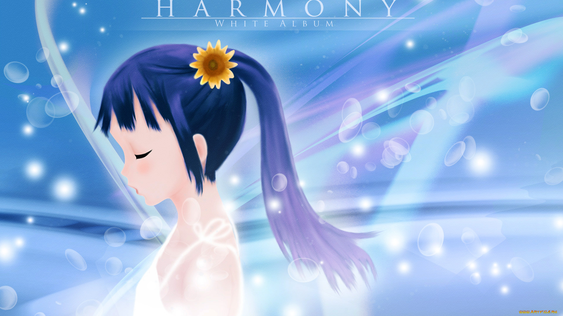 аниме, white, album, девушка, взгляд, фон