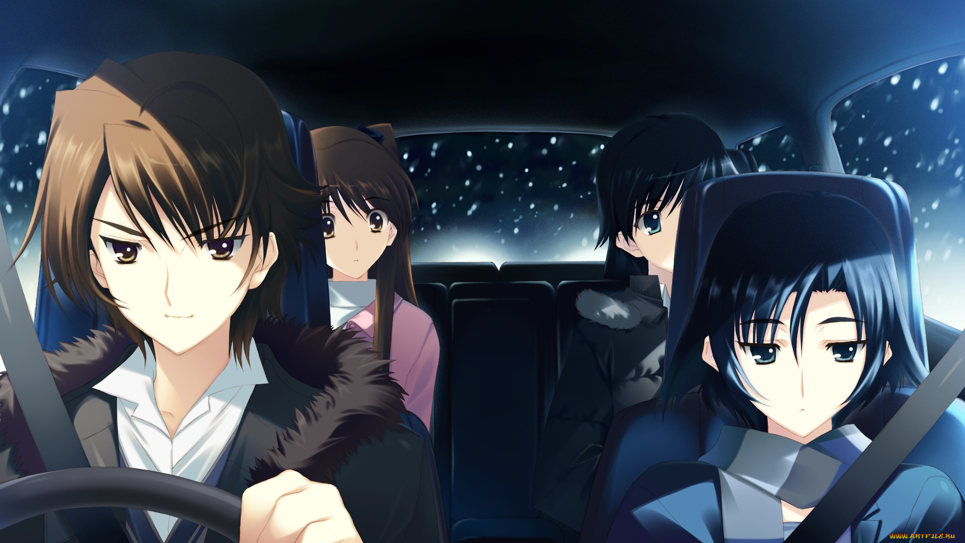 аниме, white, album, девушки, взгляд, фон