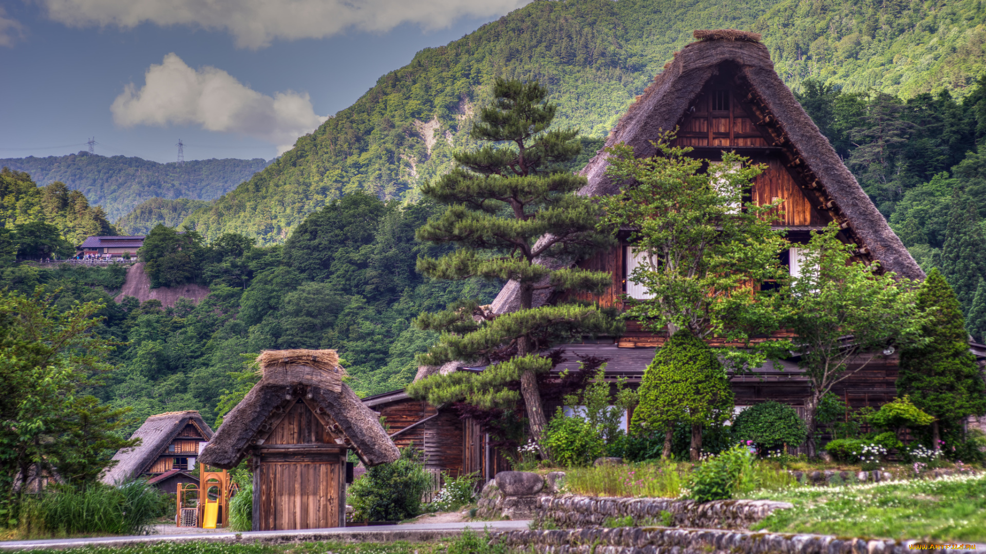 города, -, здания, , дома, японская, деревня