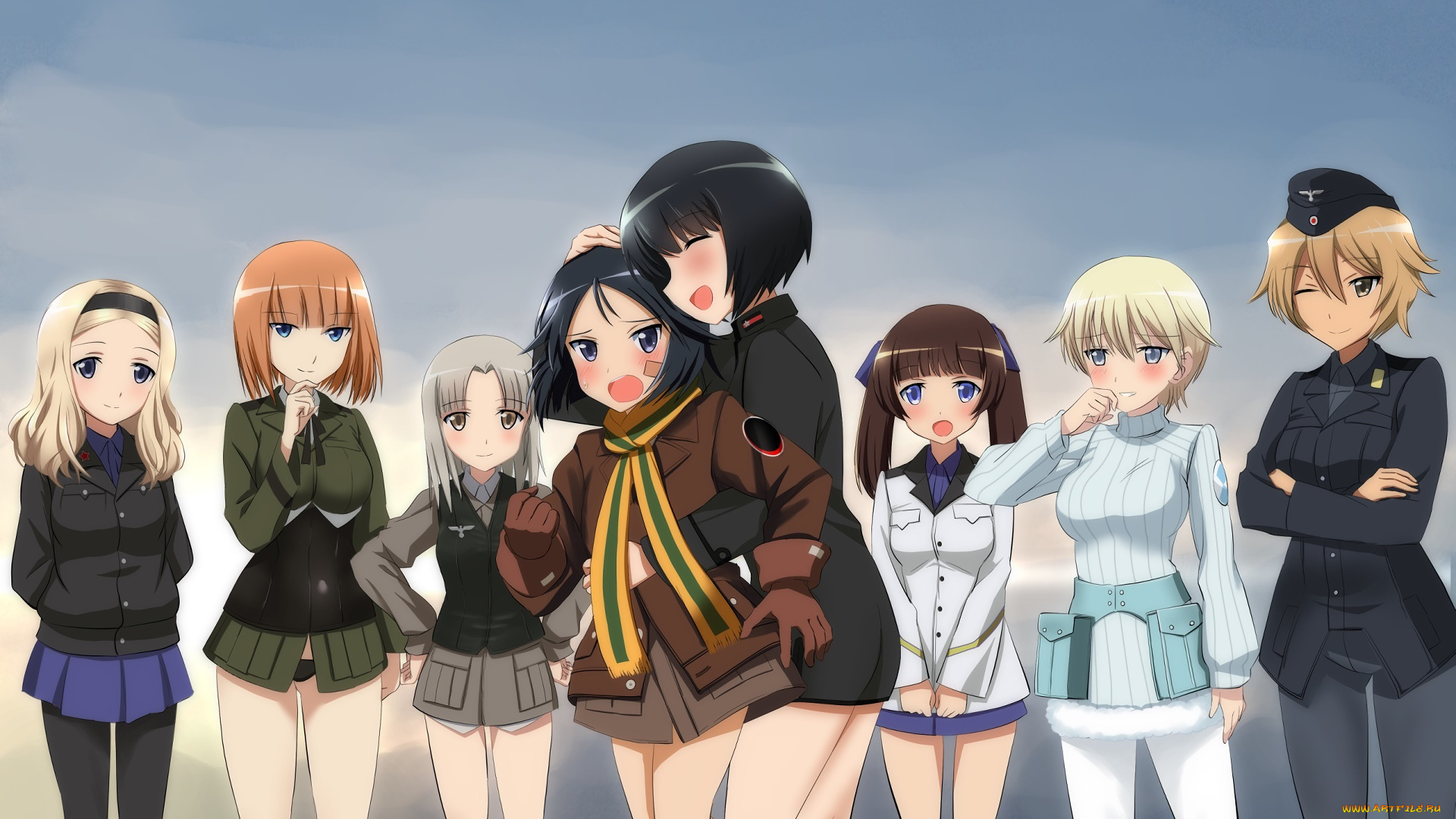 strike, witches, аниме, взгляд, девушки, фон