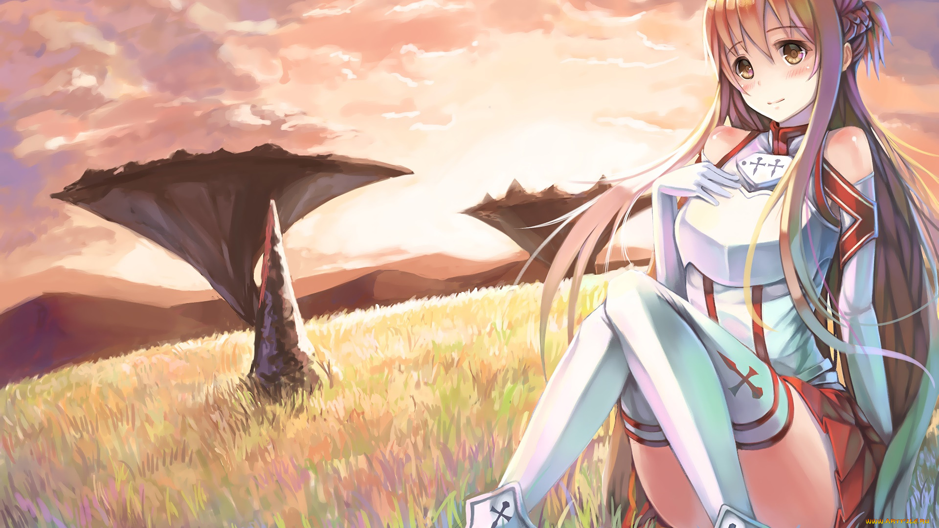 sword, art, online, аниме, strike, the, blood, фон, взгляд, девушка