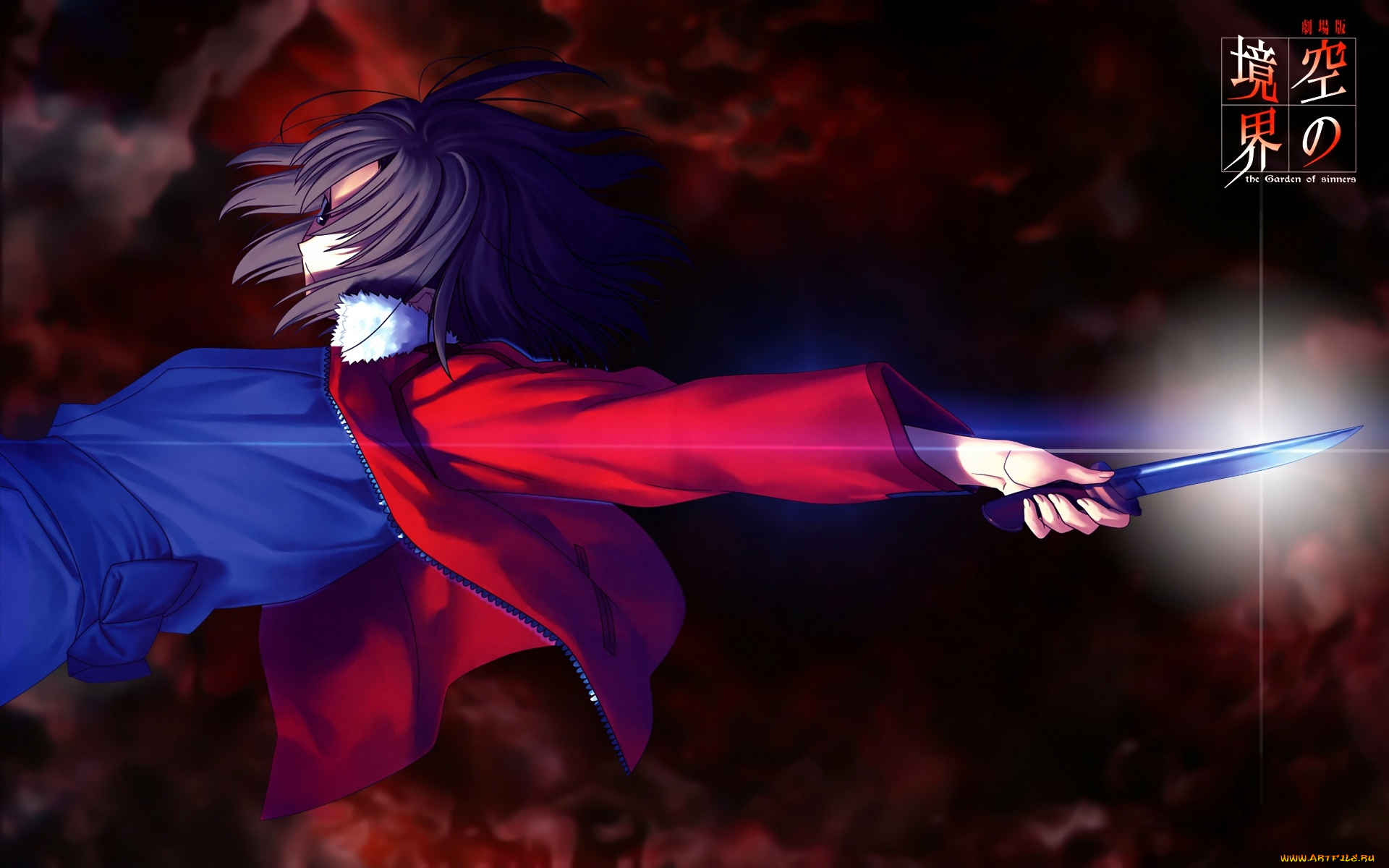 аниме, kara, no, kyokai, фон, взгляд, девушка