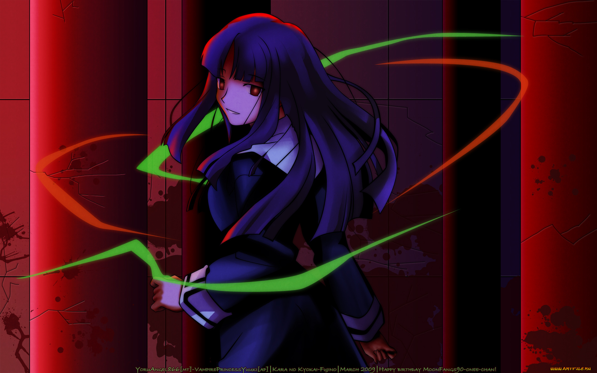 аниме, kara, no, kyokai, взгляд, девушка, фон