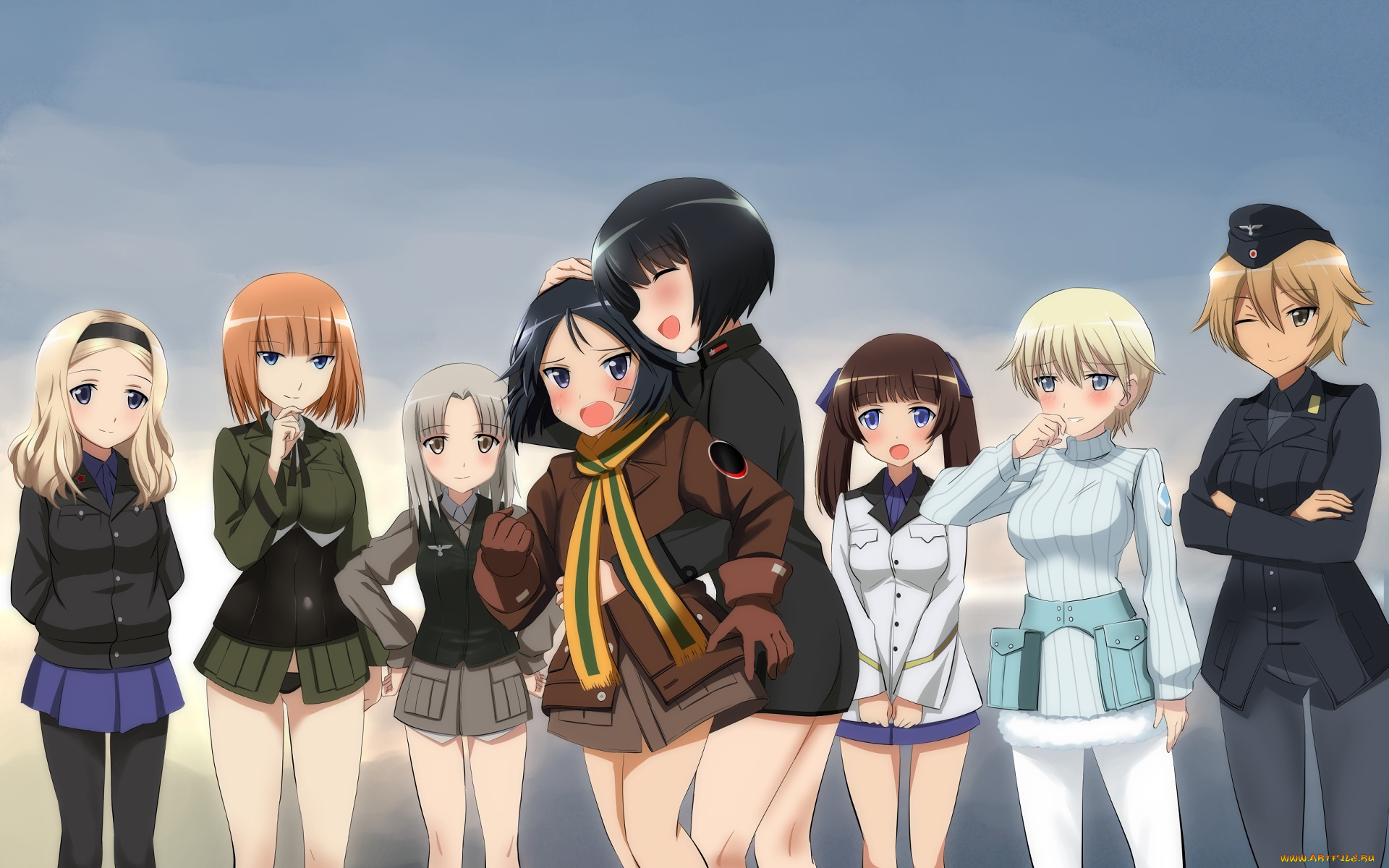strike, witches, аниме, взгляд, девушки, фон