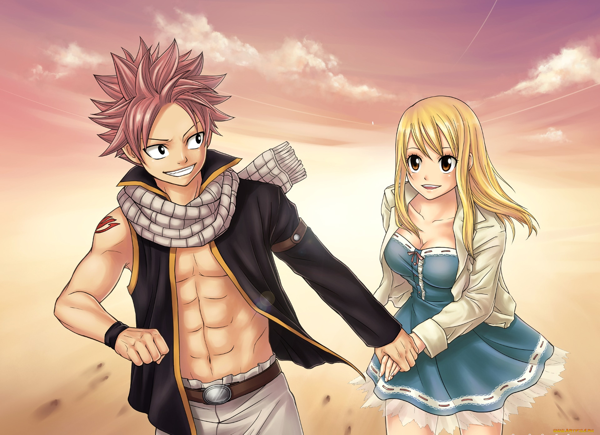 аниме, fairy, tail, парень, фон, взгляд, девушка