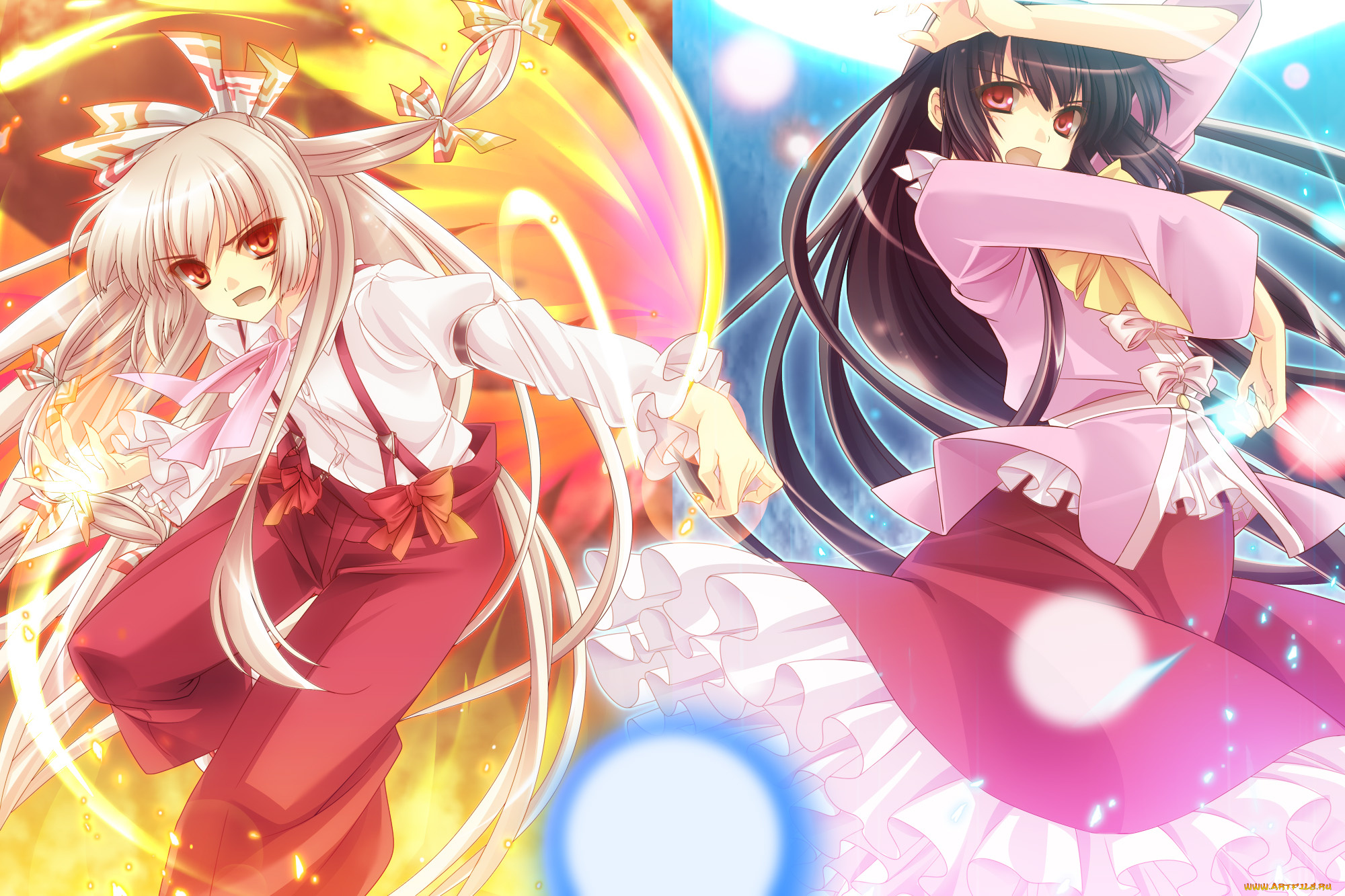 аниме, touhou, девушки, взгляд, фон