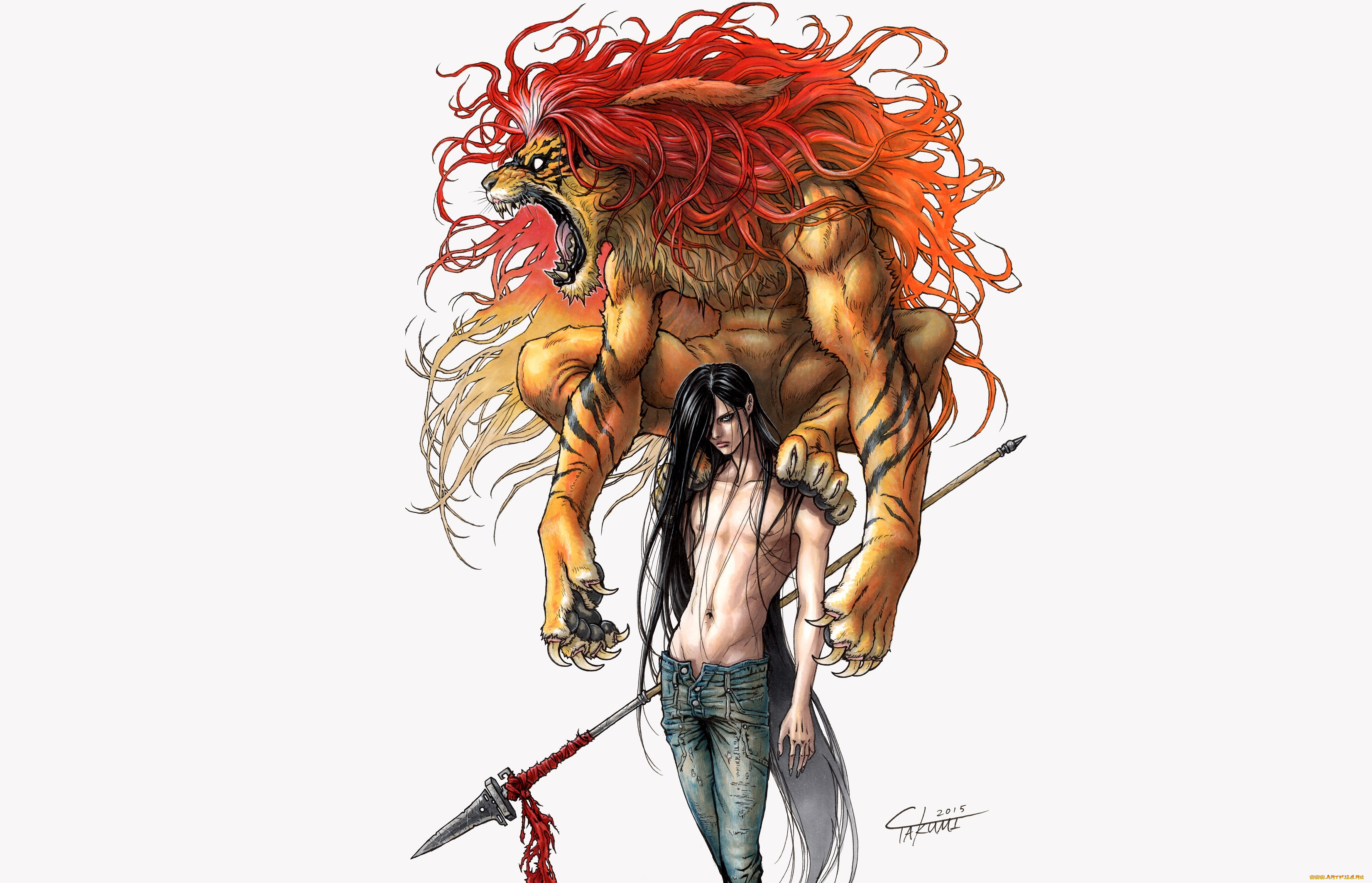 аниме, ushio, to, tora, копьё, демон, парень