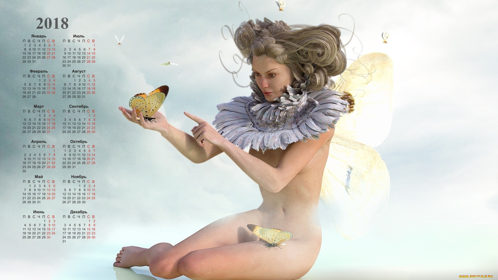 календари, компьютерный, дизайн, девушка, бабочка, фея