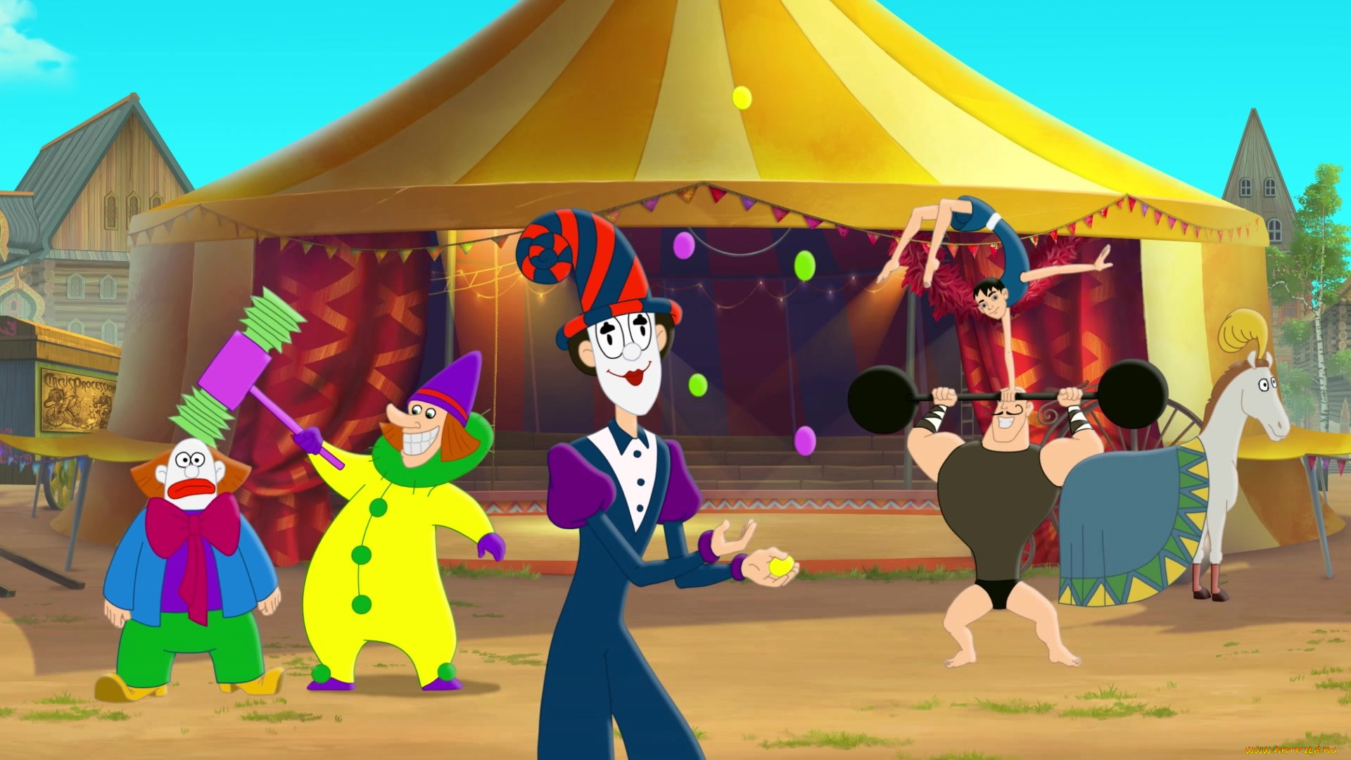 мультфильмы, иван, царевич, и, серый, волк, 3, акробат, клоун, люди, цирк, лошадь