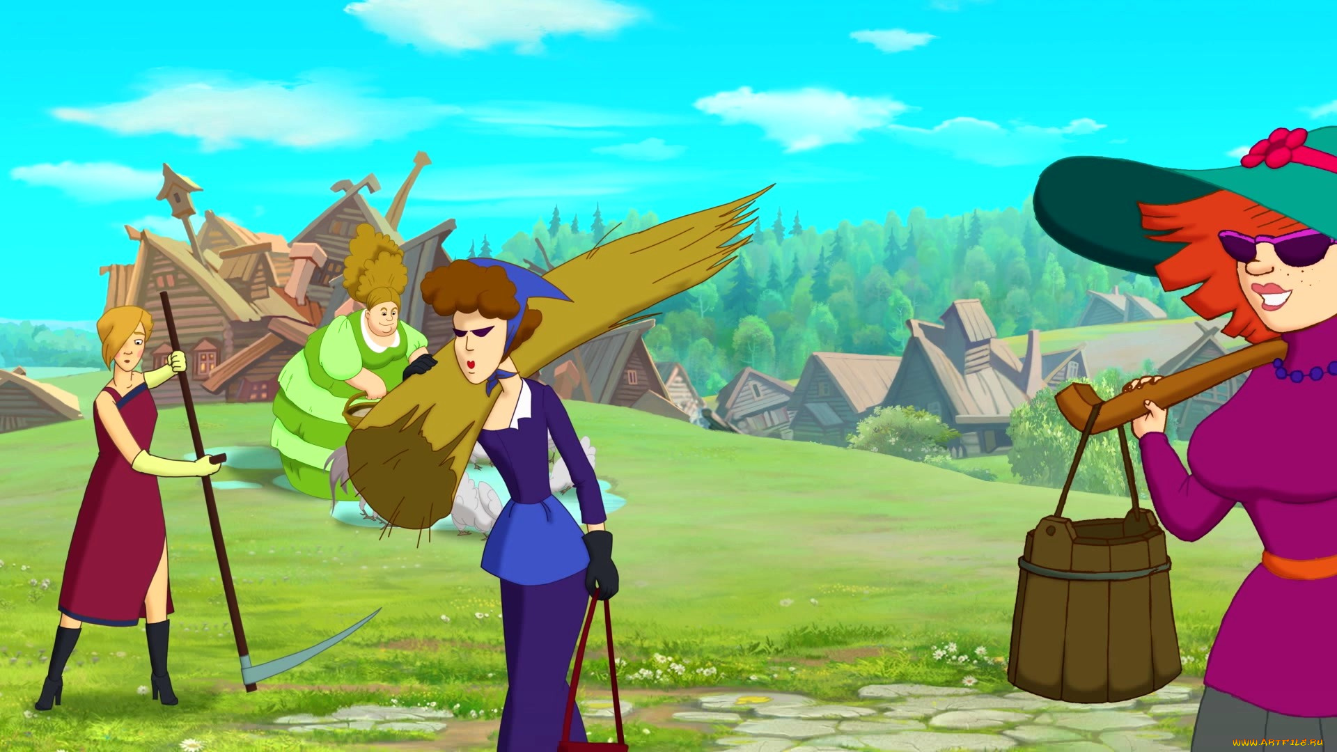 мультфильмы, иван, царевич, и, серый, волк, 3, коса, изба, очки, женщина, девушка, шляпа