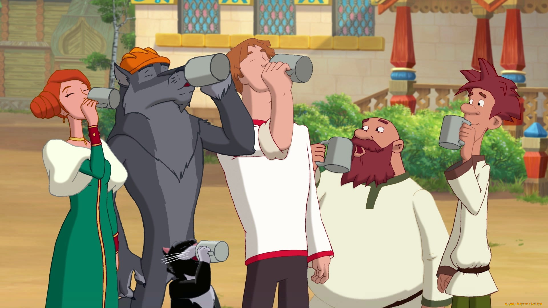 мультфильмы, иван, царевич, и, серый, волк, 3, парень, мужчина, девушка, кружка, кот