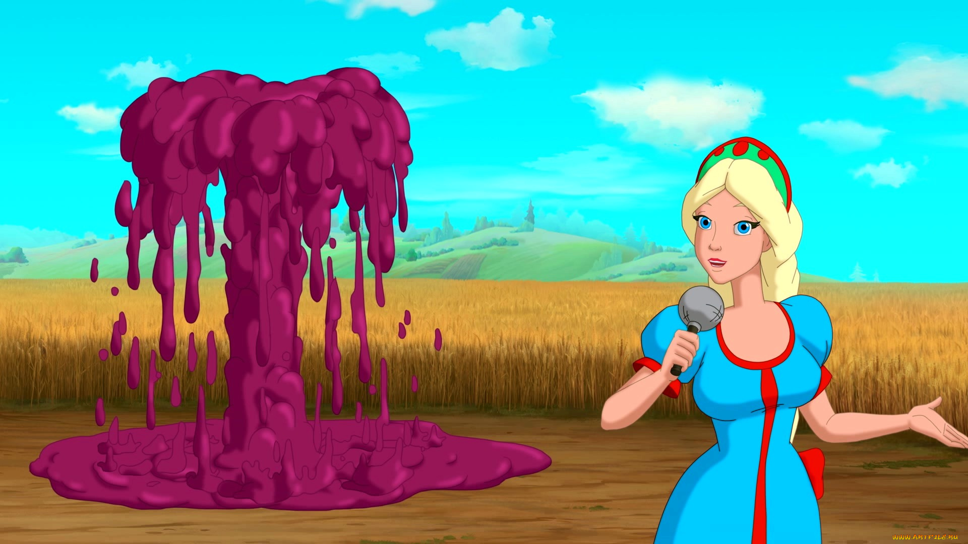 мультфильмы, иван, царевич, и, серый, волк, 3, растения, девушка, фонтан, поле