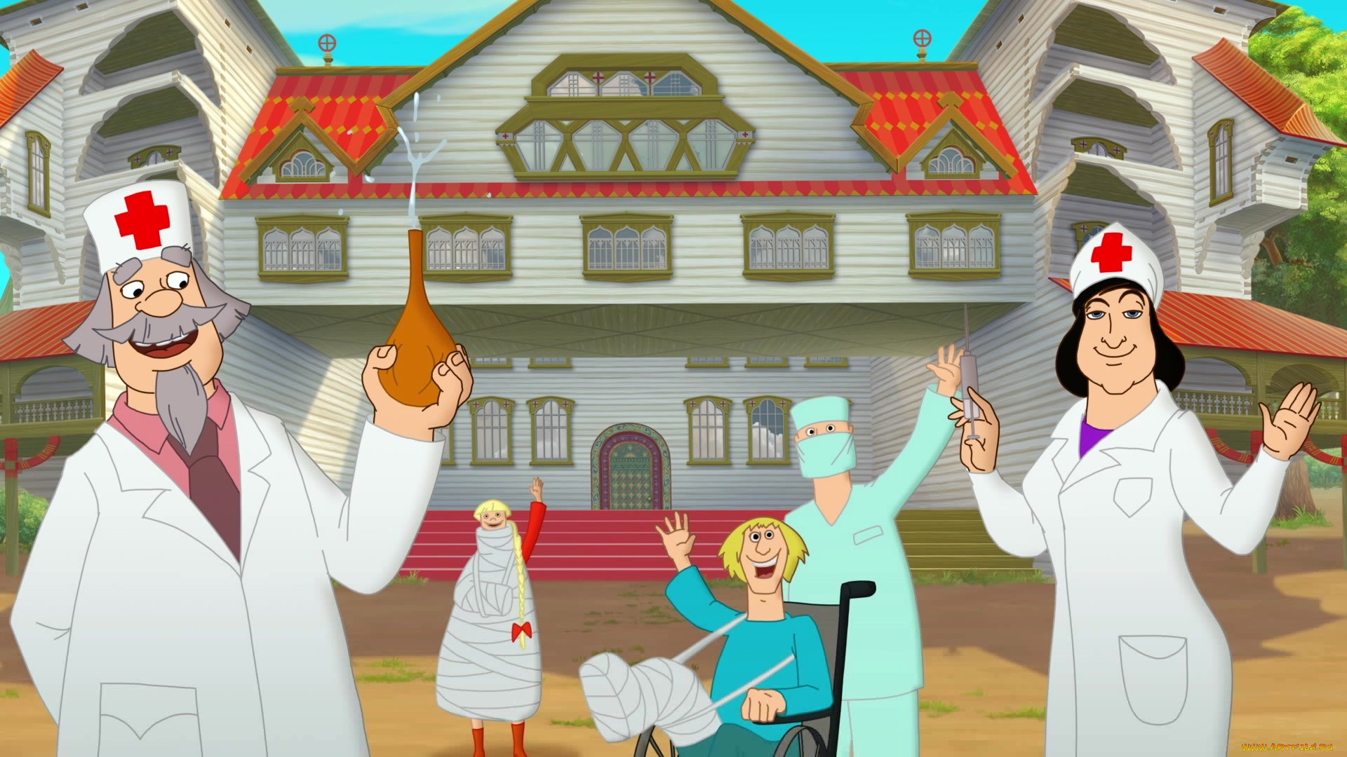 мультфильмы, иван, царевич, и, серый, волк, 3, врач, гипс, доктор, люди, клизма, здание