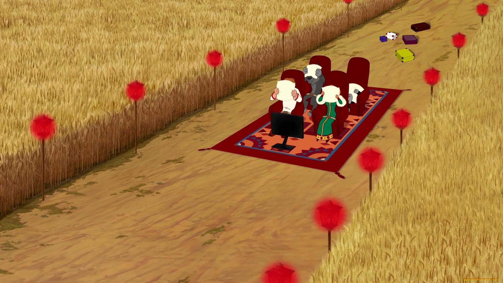 мультфильмы, иван, царевич, и, серый, волк, 3, злак, чемодан, кресло, ковер, растения, фонарь