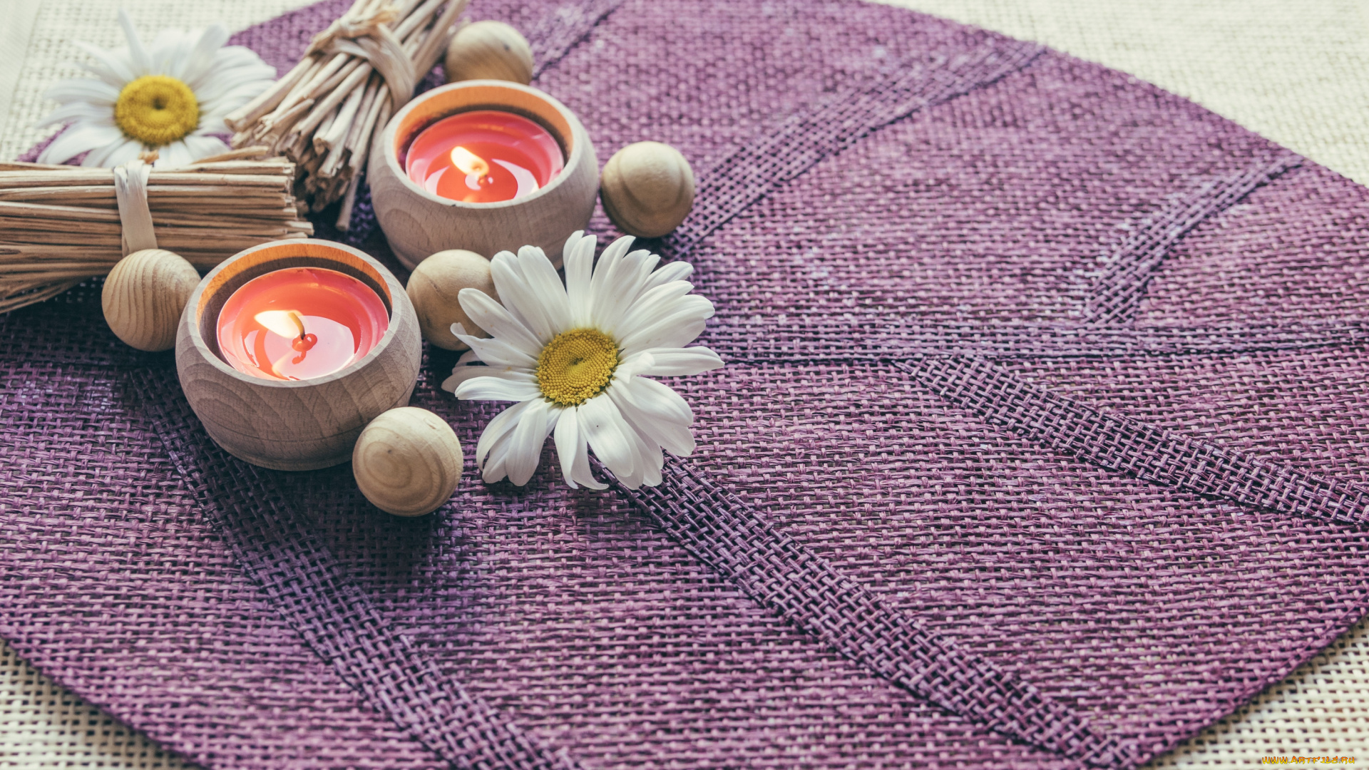 разное, свечи, цветы, коврик
