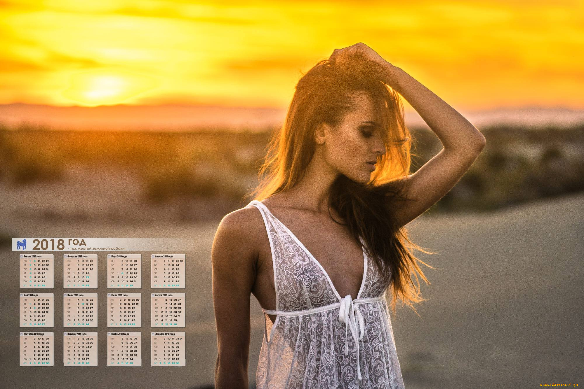 календари, девушки, закат