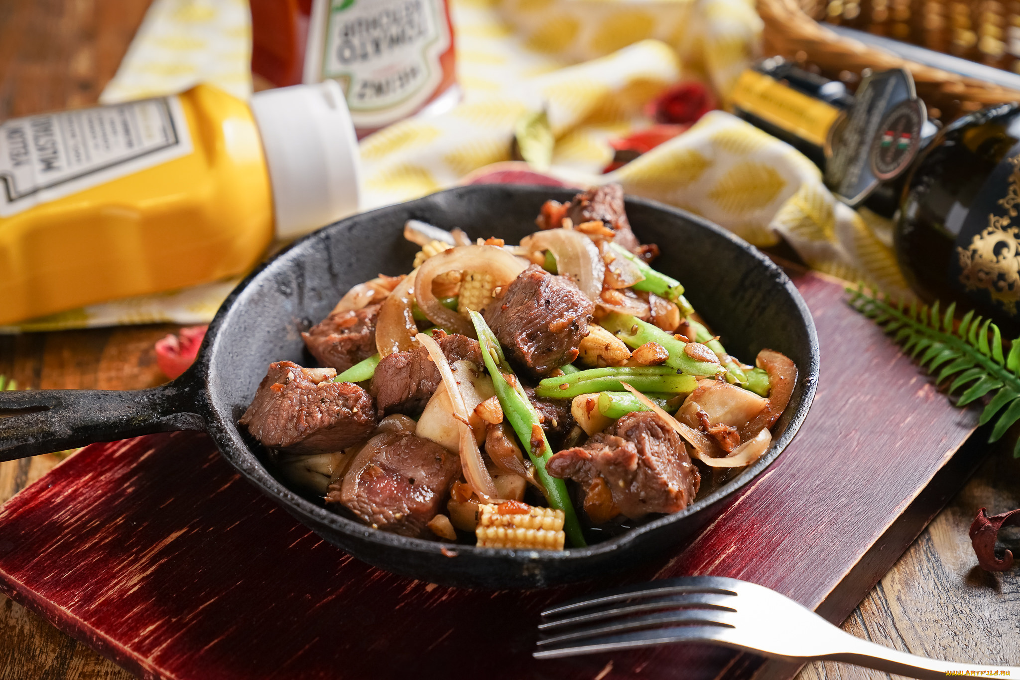 еда, мясные, блюда, зелень, мясное, блюдо