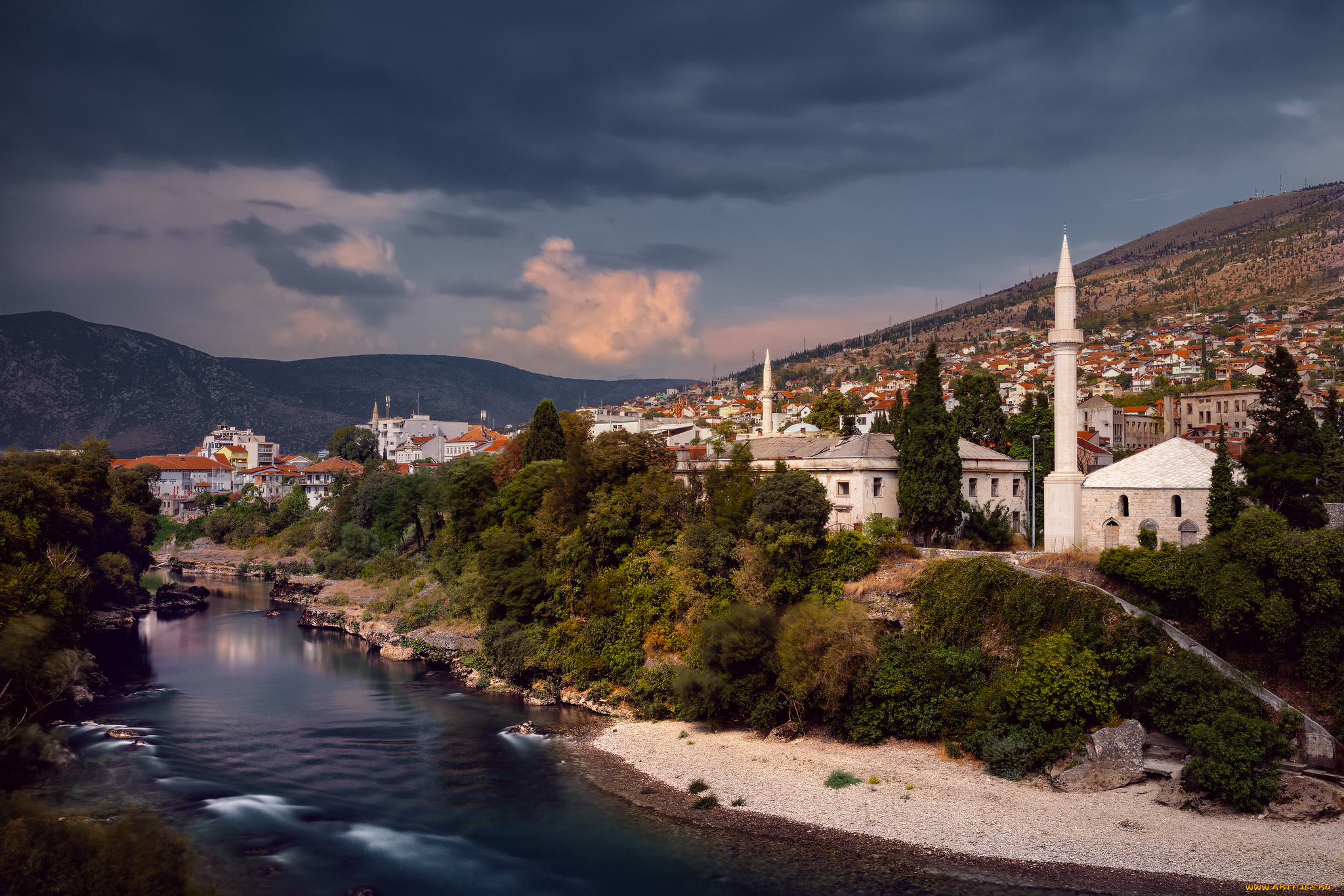 mostar, , bosnia, and, herzegovina, города, -, пейзажи, городок, река