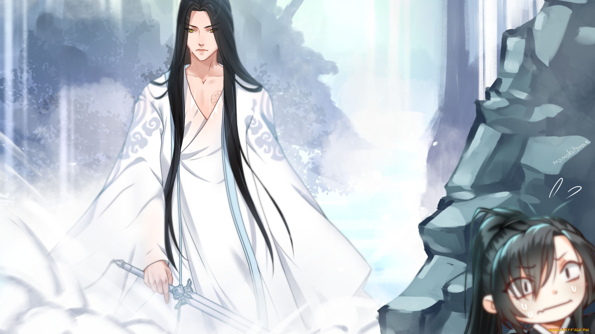 аниме, mo, dao, zu, shi, водопад, купание