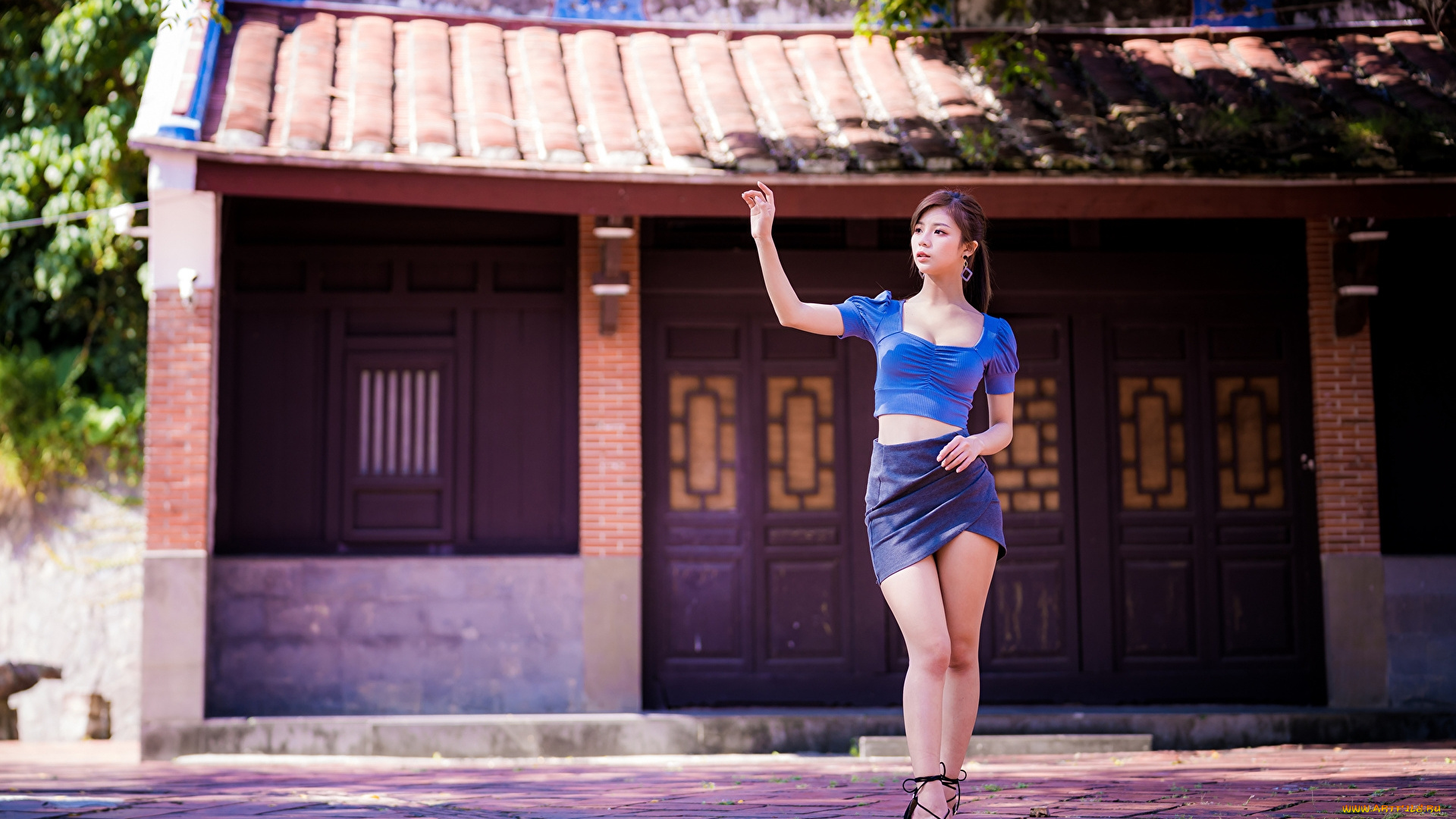 девушки, -, азиатки, юбка, азиатка, топ