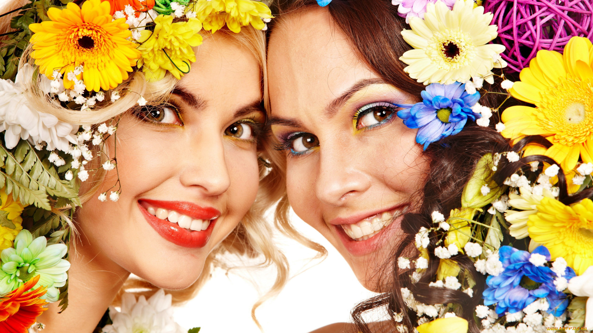 девушки, -, лица, , портреты, дуэт