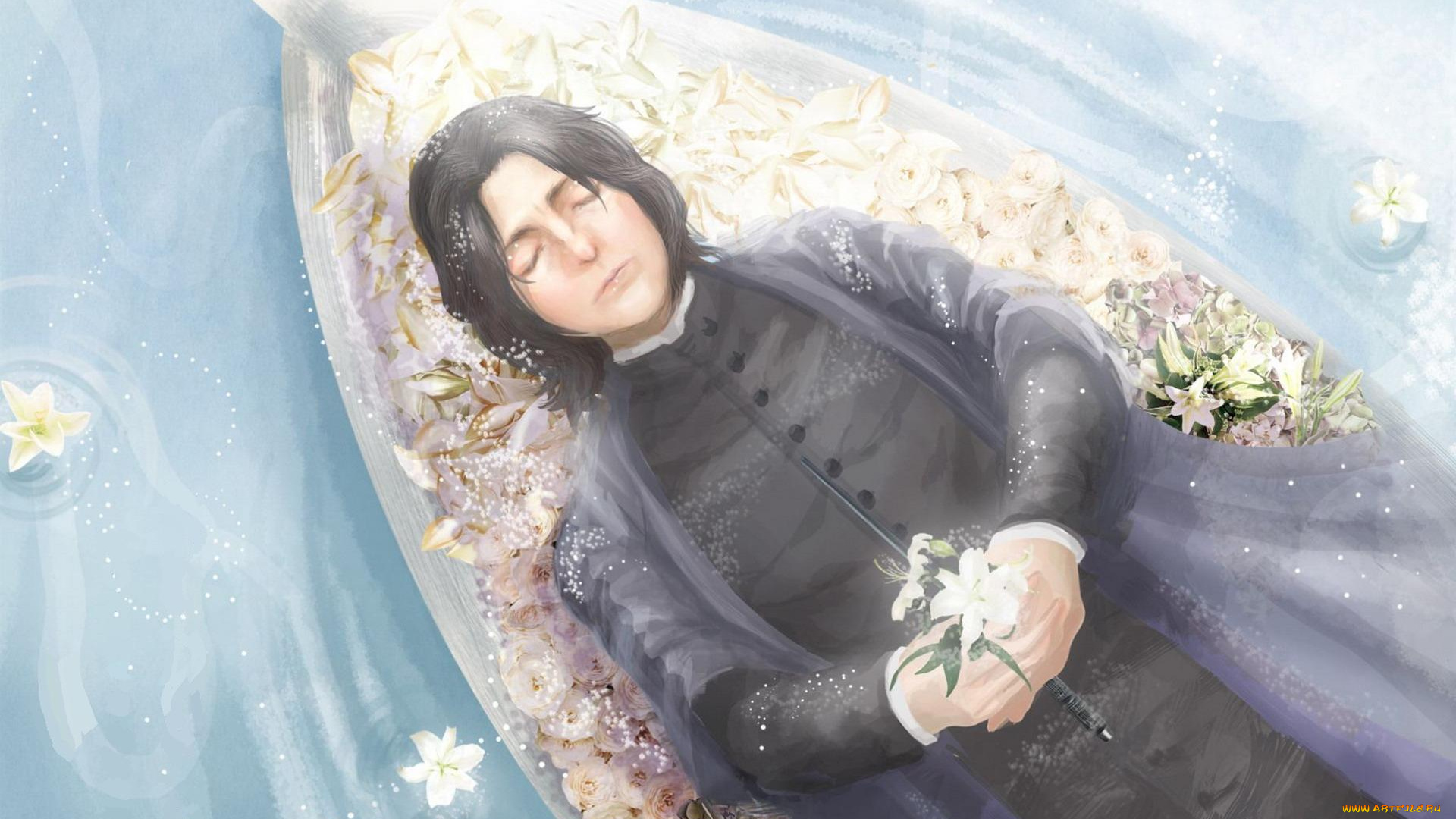 рисованное, кино, , мультфильмы, северус, снейп, цветы, лодка, река, похороны