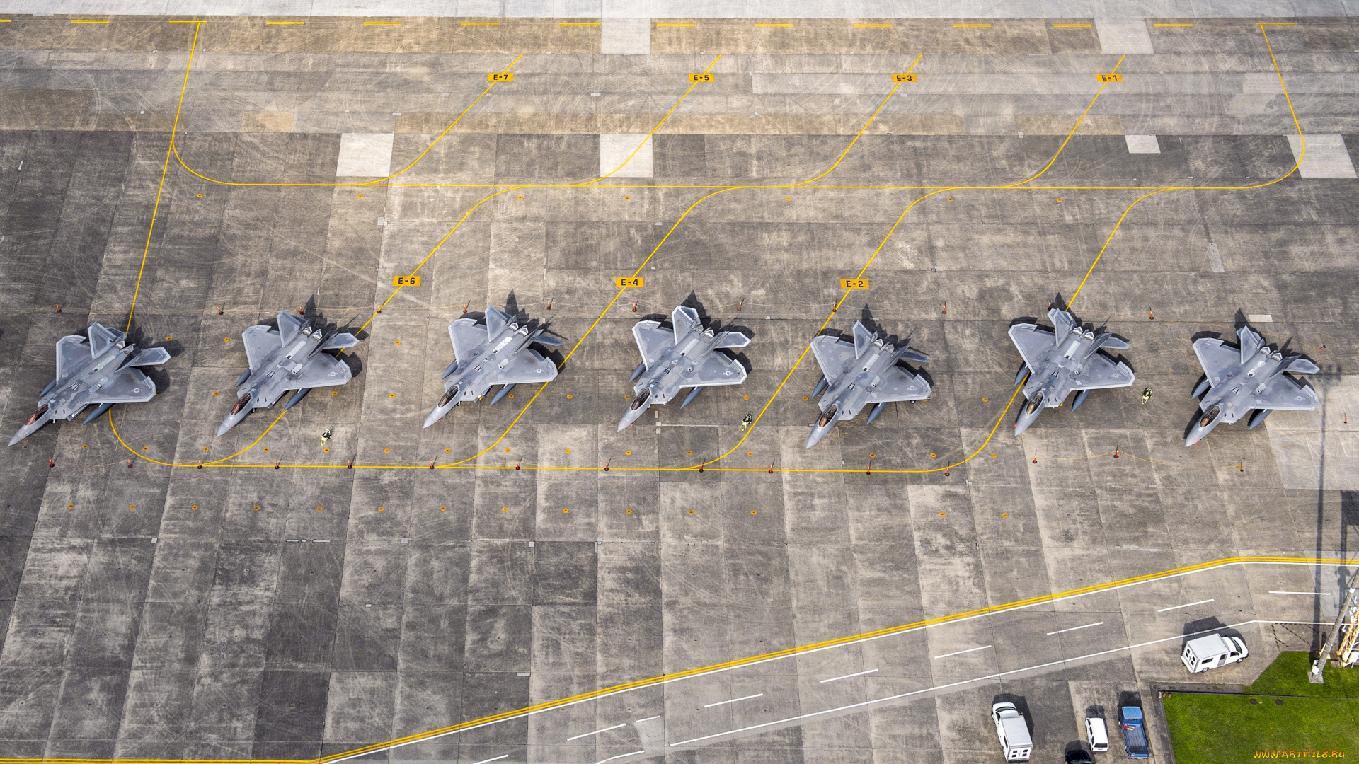 авиация, боевые, самолёты, lockheed, martin, f22, raptors, япония, yokota, ab, вид, сверху