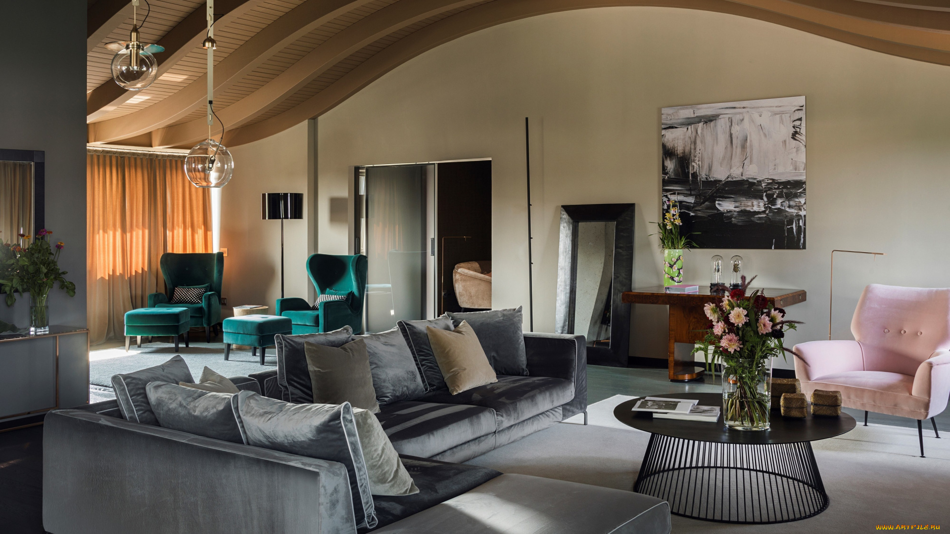 интерьер, гостиная, картина, мягкий, уголок