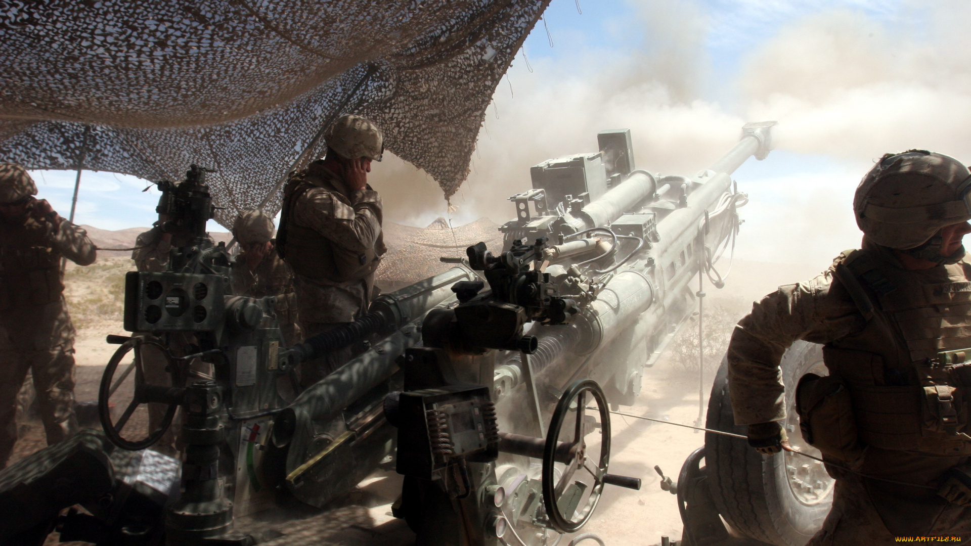 оружие, армия, спецназ, пушка, выстрел, расчет