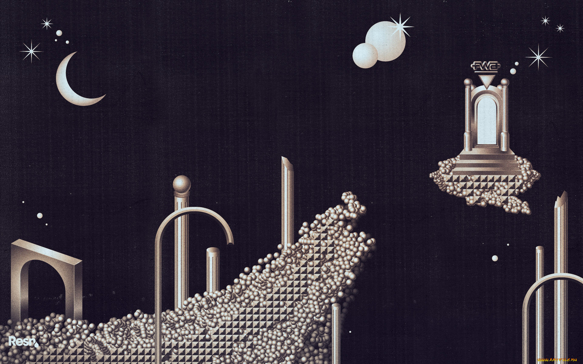 векторная, графика, -графика, , graphics, колонны, дорога, портал, светила, небо