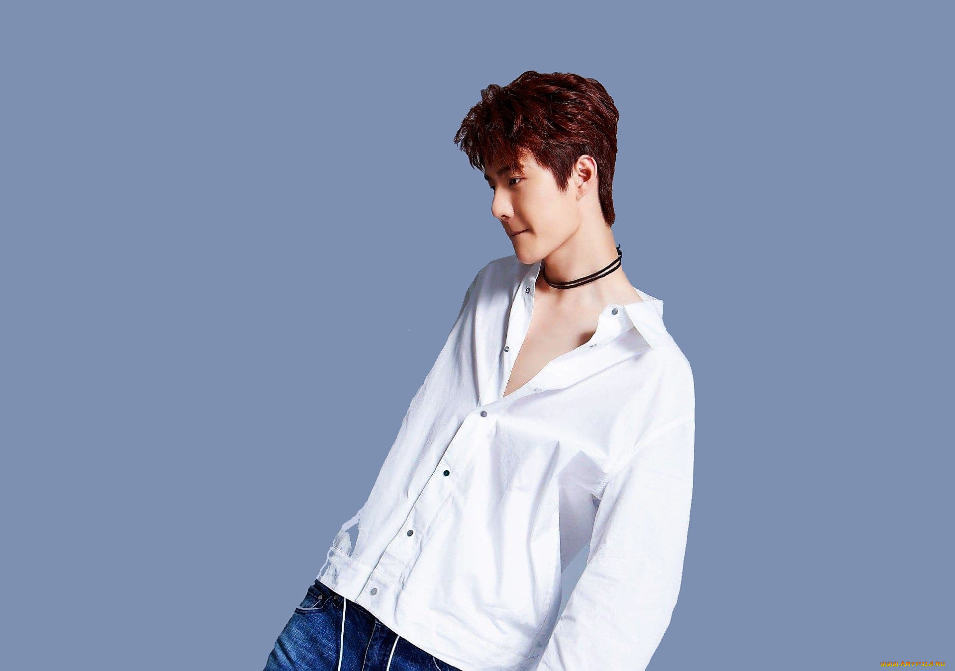 мужчины, wang, yi, bo, рыжий, рубашка, джинсы