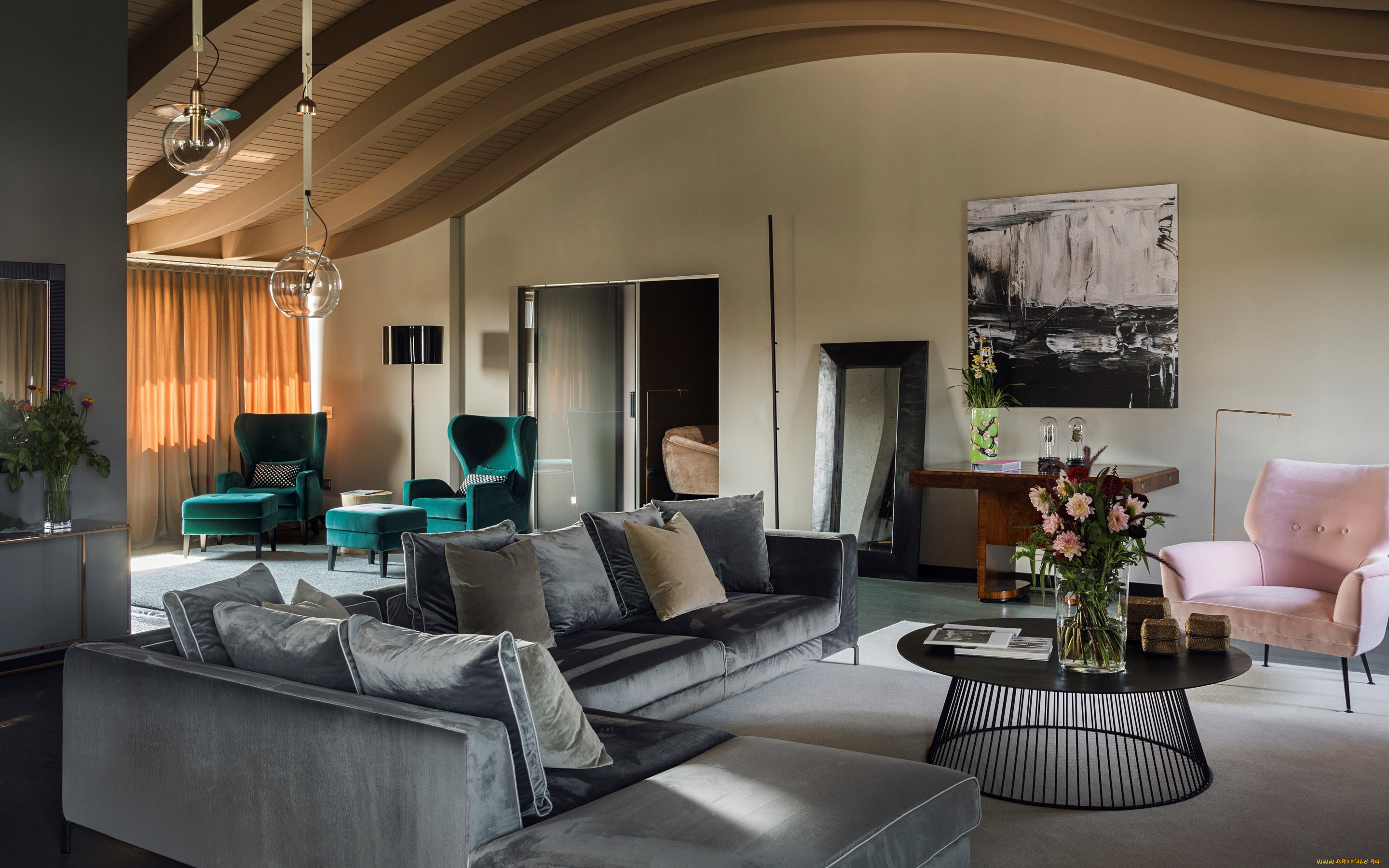 интерьер, гостиная, картина, мягкий, уголок