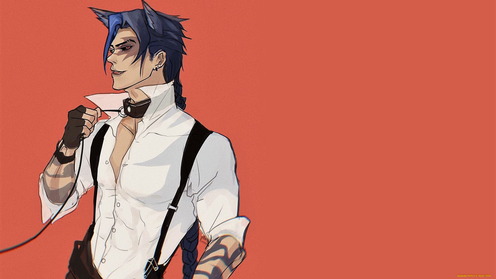 аниме, животные, , существа, парень, ушки, ошейник