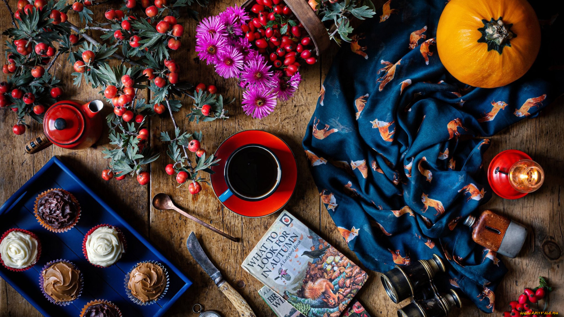 еда, натюрморт, кофе, тыква, кексы, шиповник