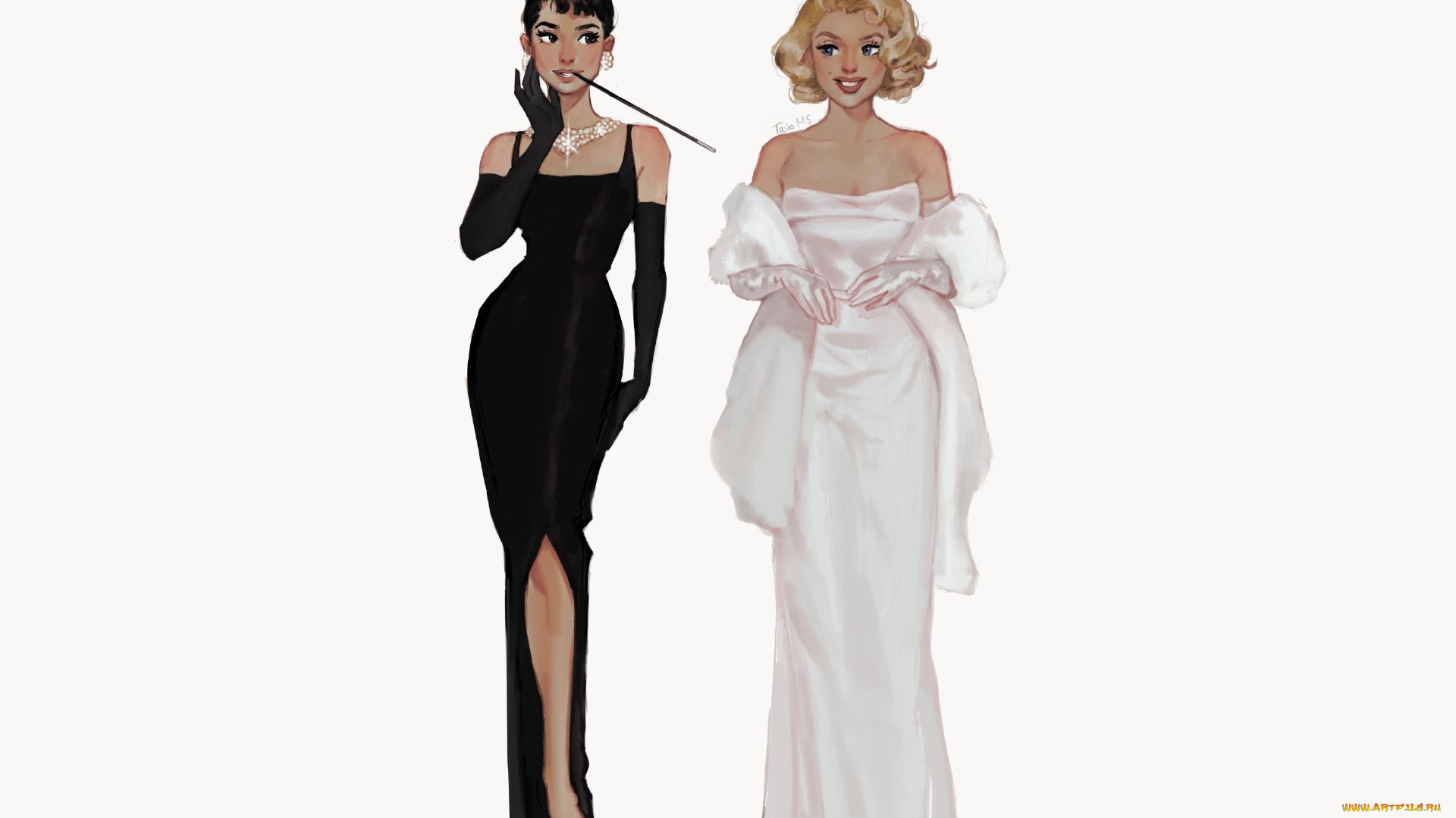 рисованное, люди, девушки, мэрилин, монро, одри, хэпберн