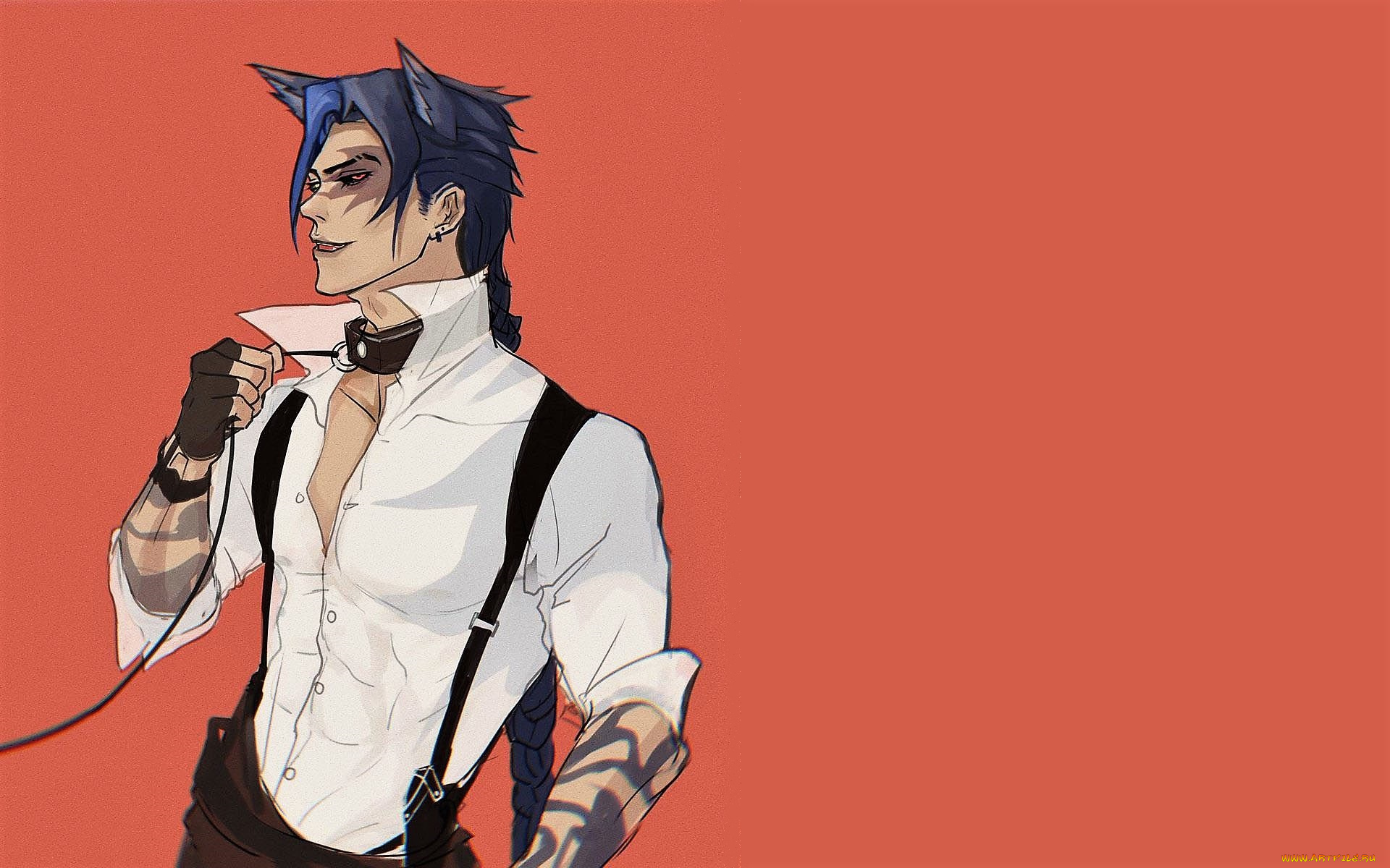 аниме, животные, , существа, парень, ушки, ошейник