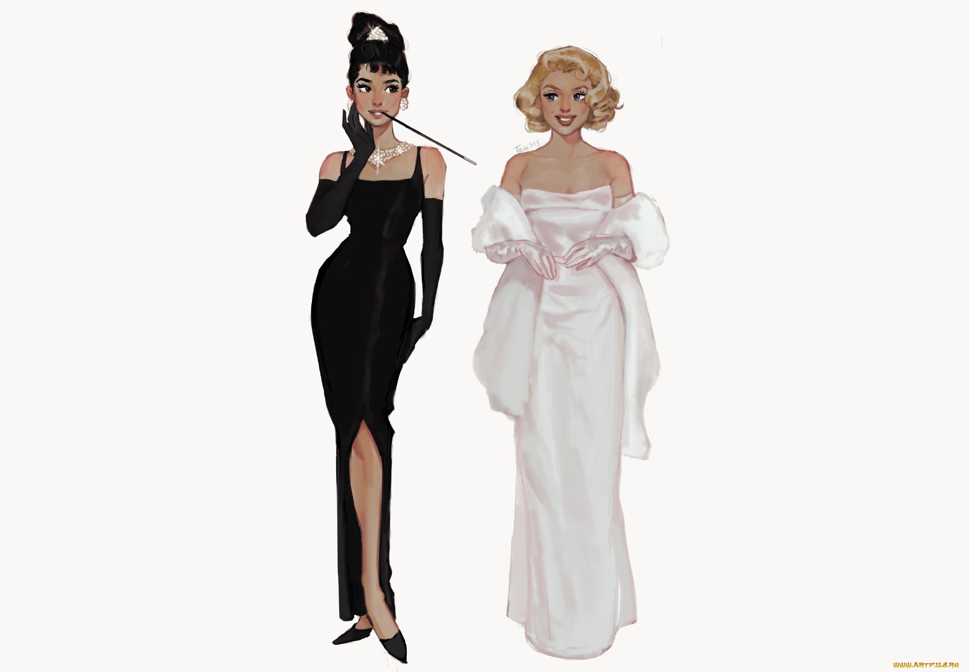 рисованное, люди, девушки, мэрилин, монро, одри, хэпберн