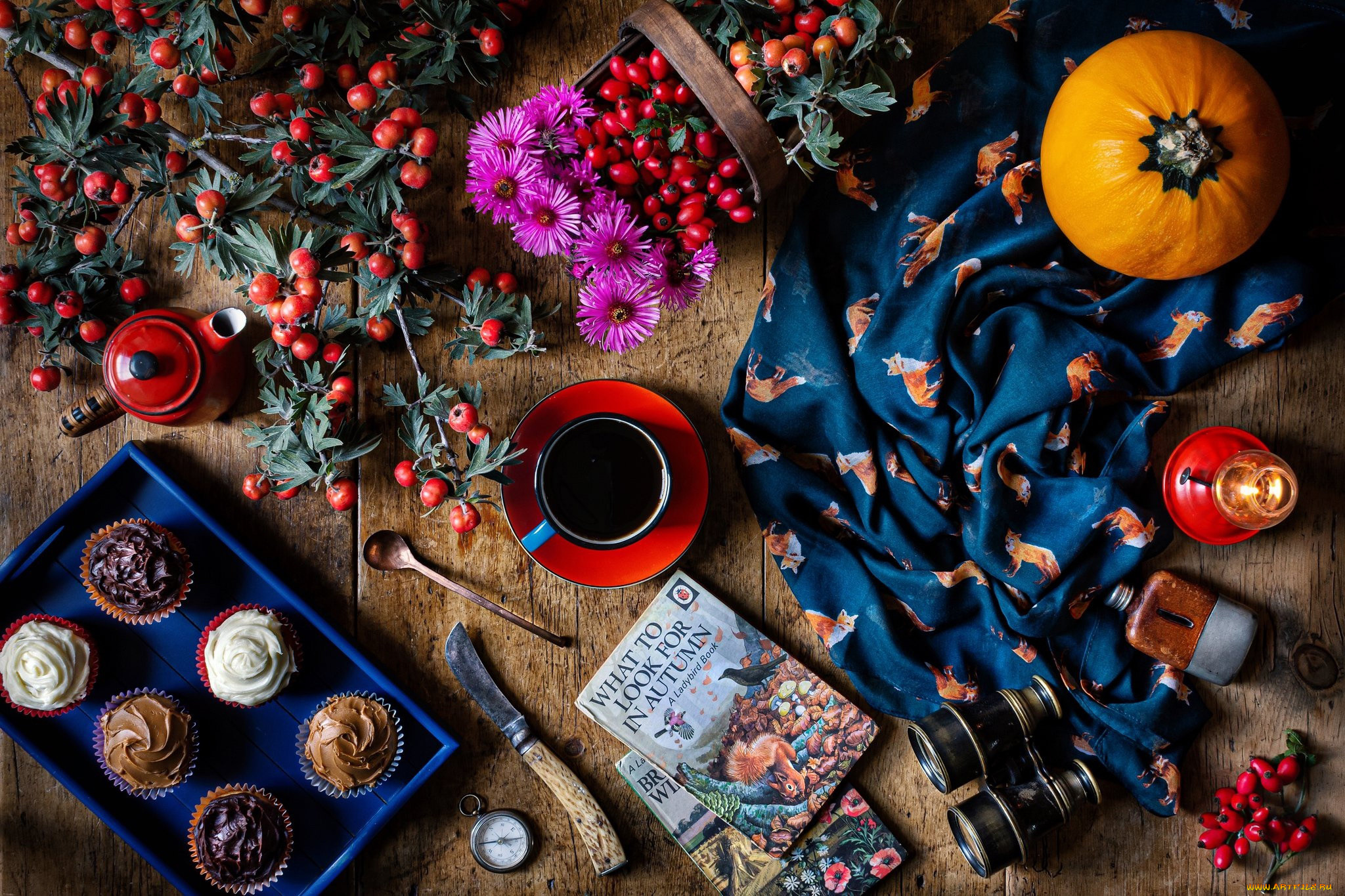 еда, натюрморт, кофе, тыква, кексы, шиповник