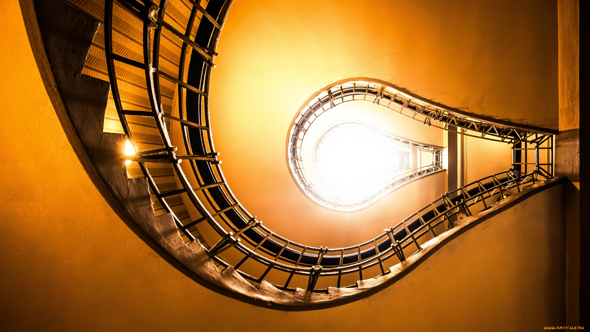 интерьер, холлы, , лестницы, , корридоры, лестница, иллюстрация, лампочки, ступени, смотри, вверх, в, помещении, солнце, свет