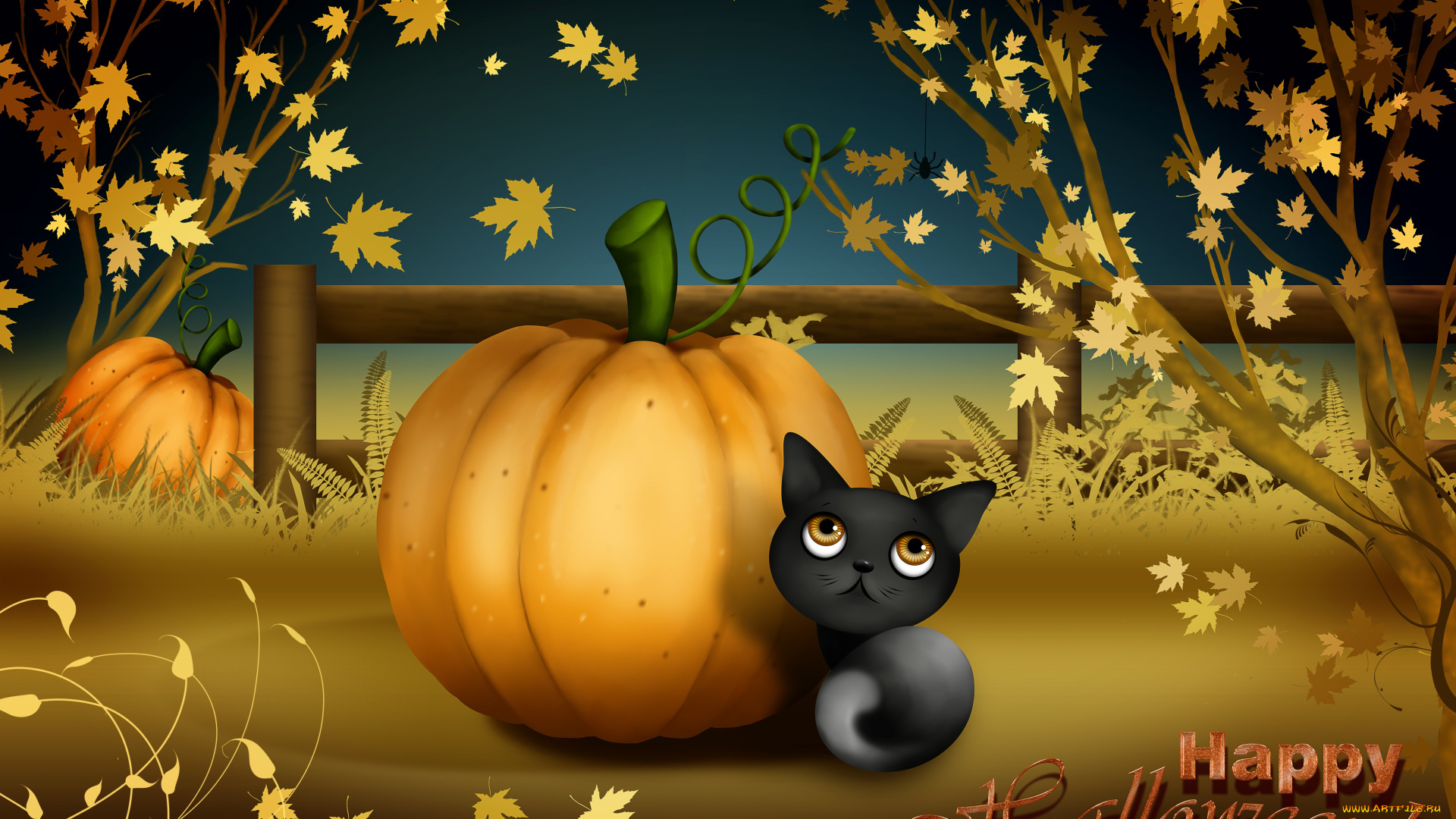праздничные, хэллоуин, тыква, кот, осень