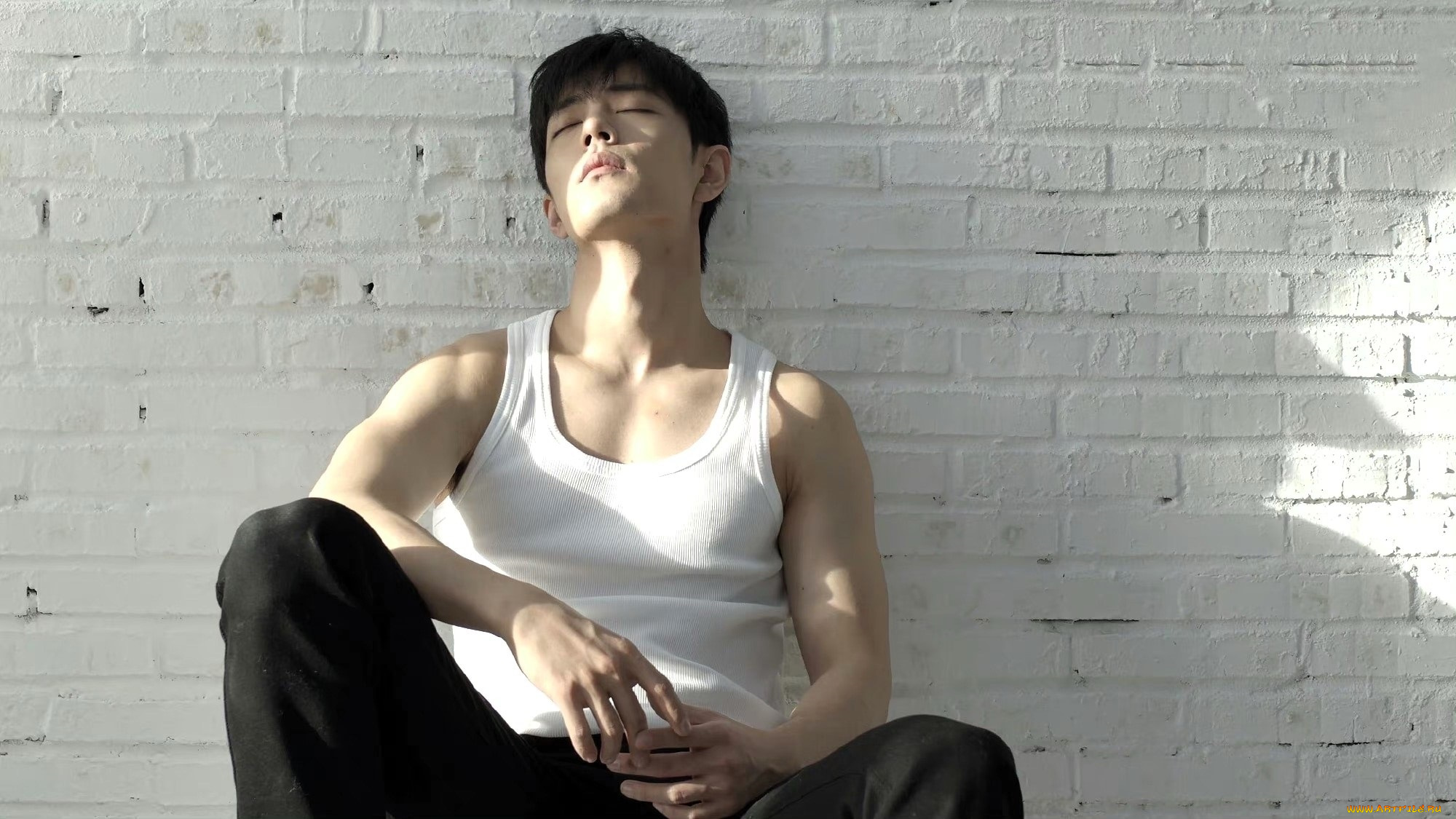 мужчины, xiao, zhan, актер, майка, стена