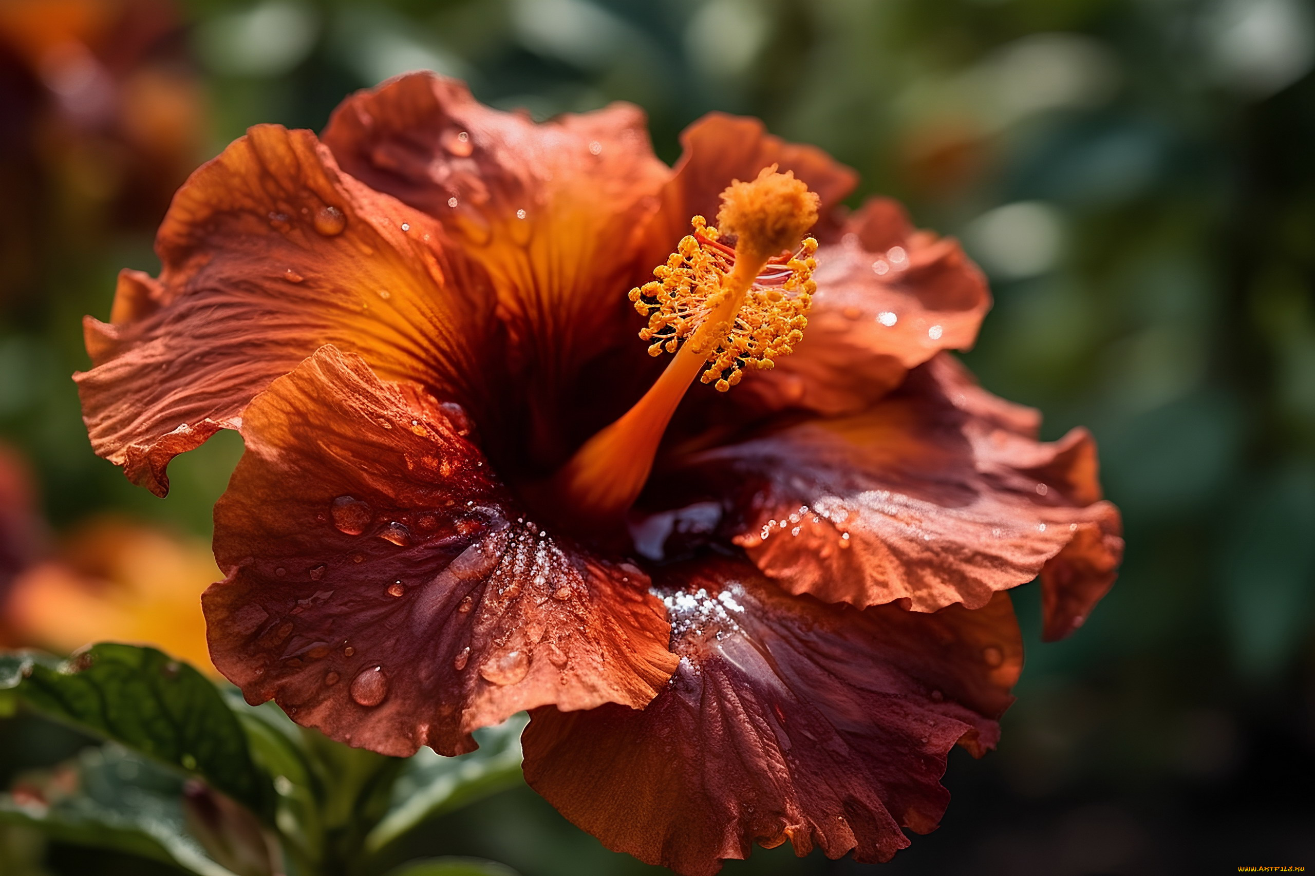 цветы, гибискусы, капли, гибискус, макро