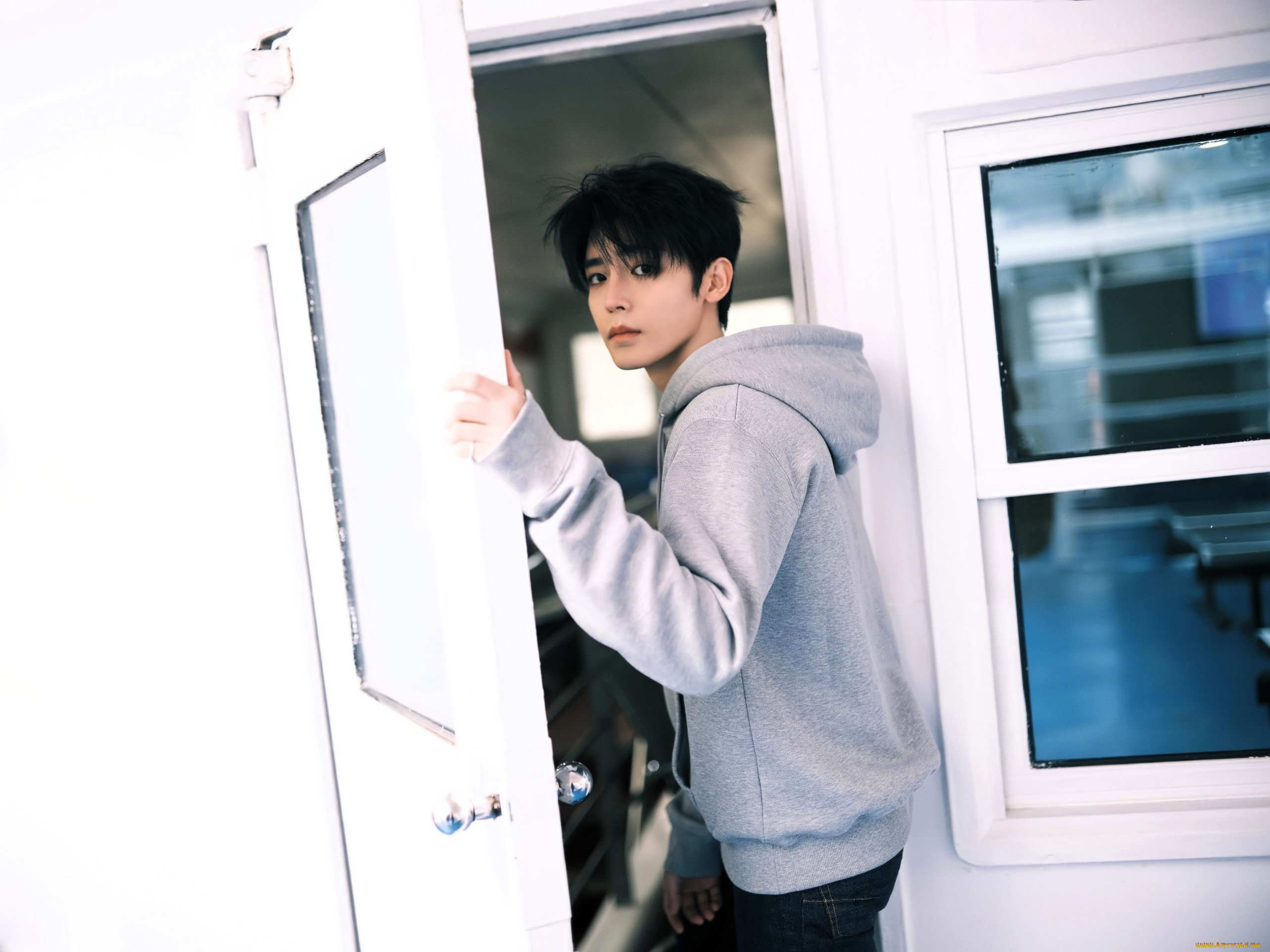 мужчины, hou, ming, hao, актер, кофта, дверь