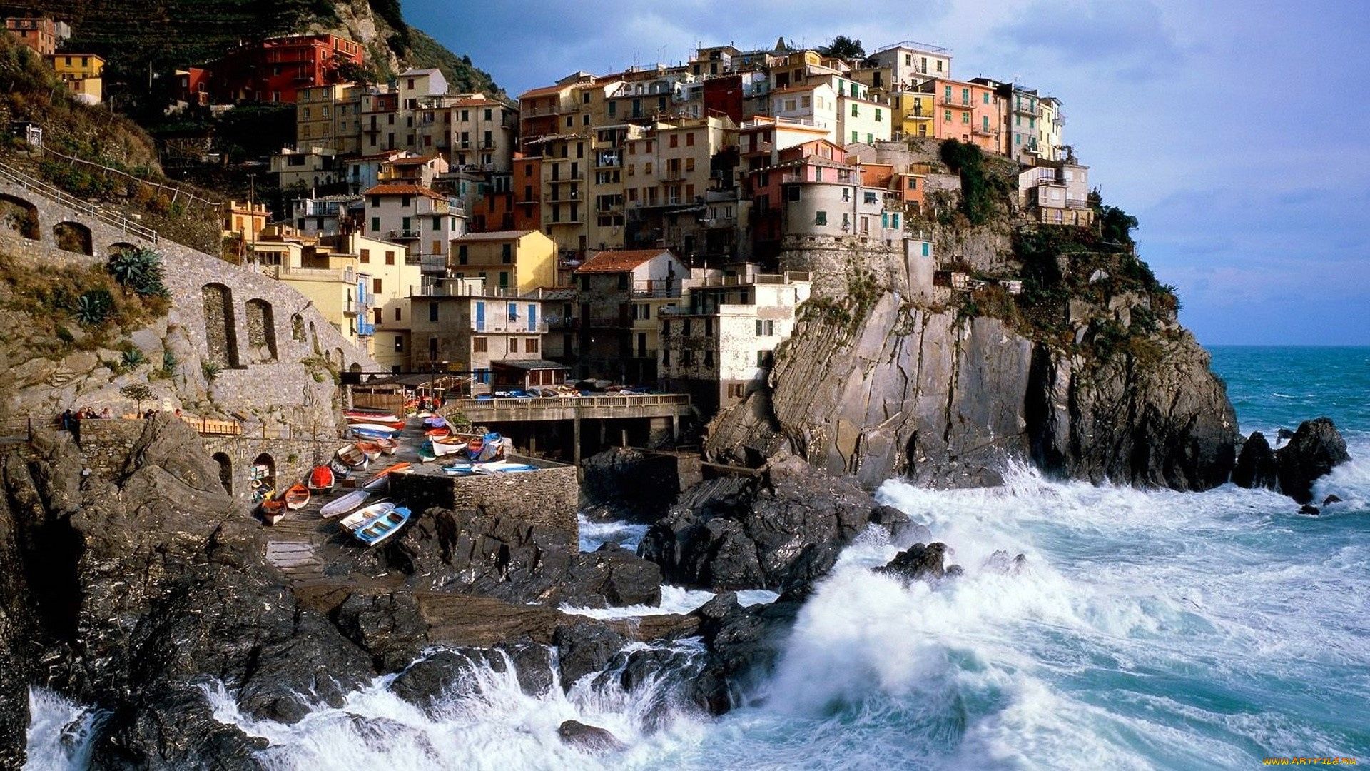 cinque, terre, , италия, города, -, здания, , дома, город, дома, скалы, море, прибой, лодки