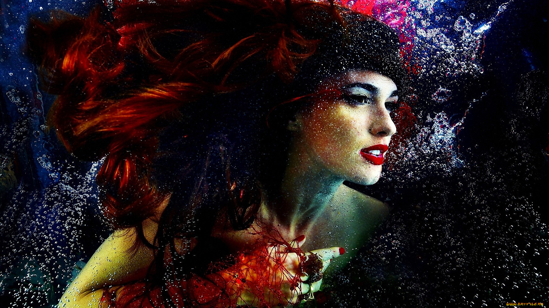 разное, компьютерный, дизайн, девушка, вода, пузыри