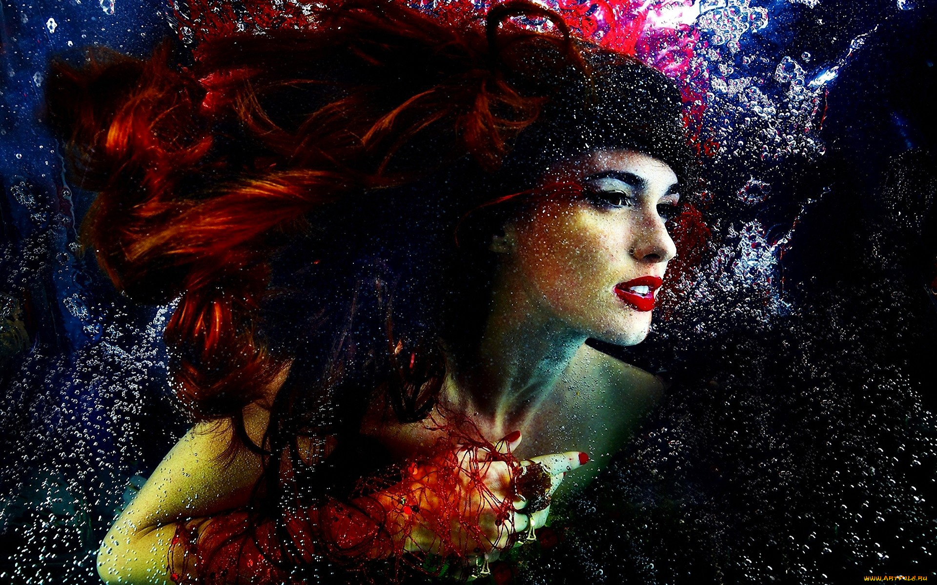 разное, компьютерный, дизайн, девушка, вода, пузыри